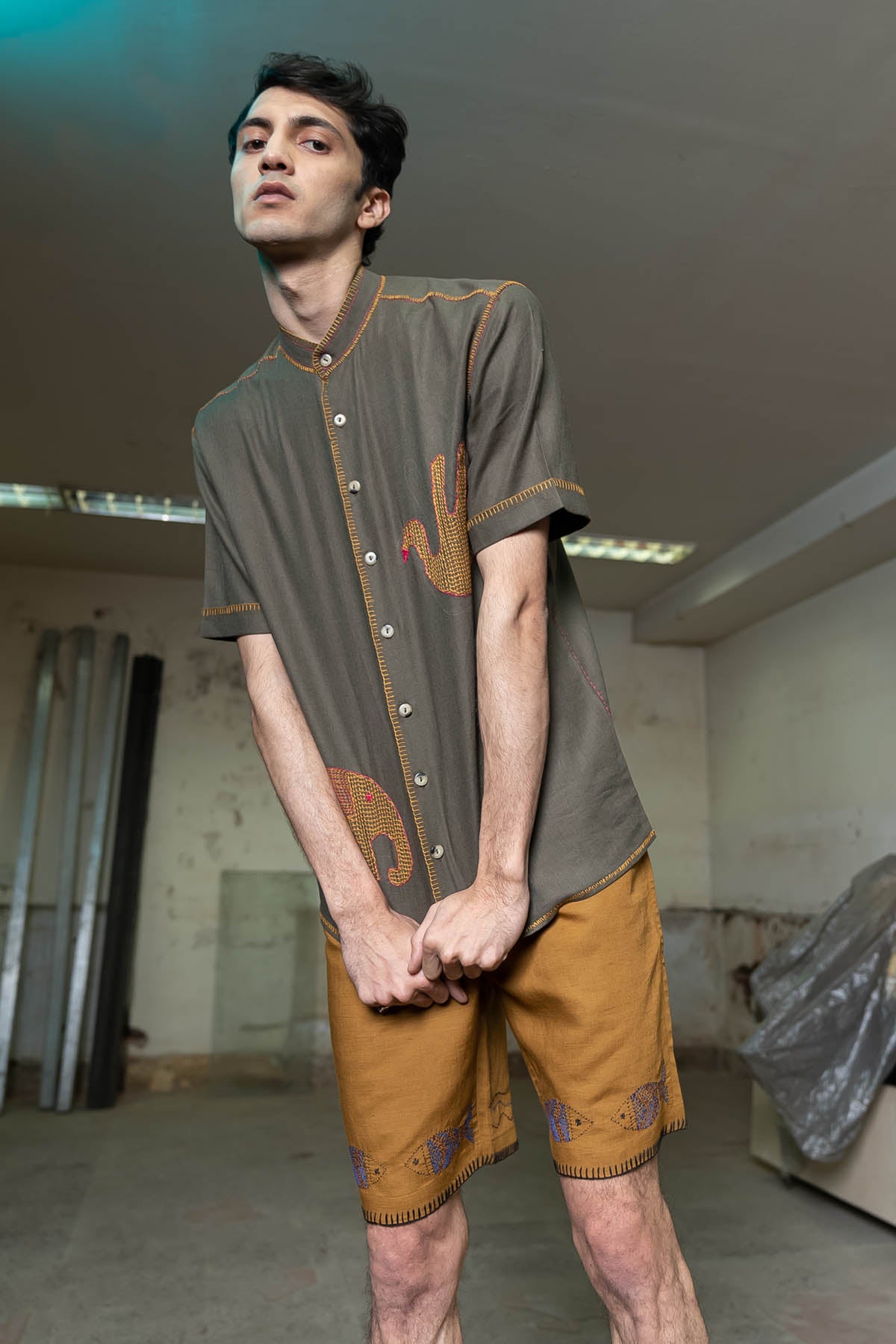 Olive Embroidered Shirt