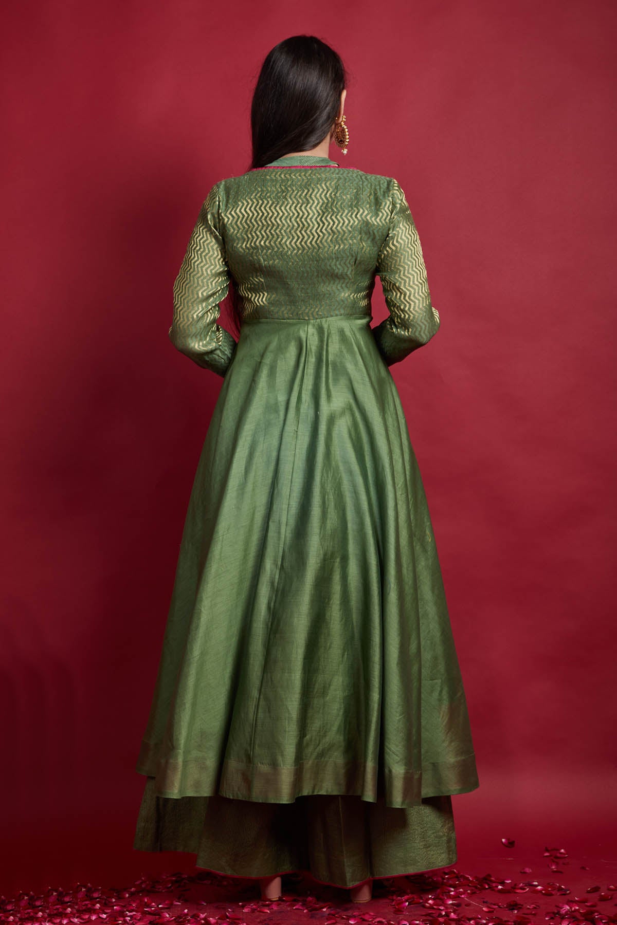 Olive Green Anarkali Jacket Set