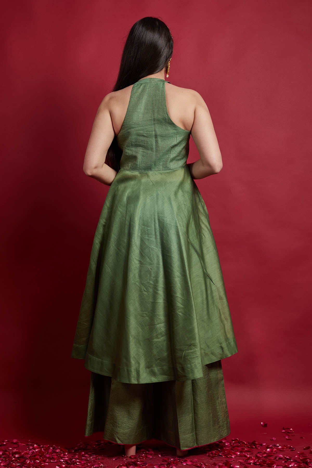 Olive Green Anarkali Jacket Set