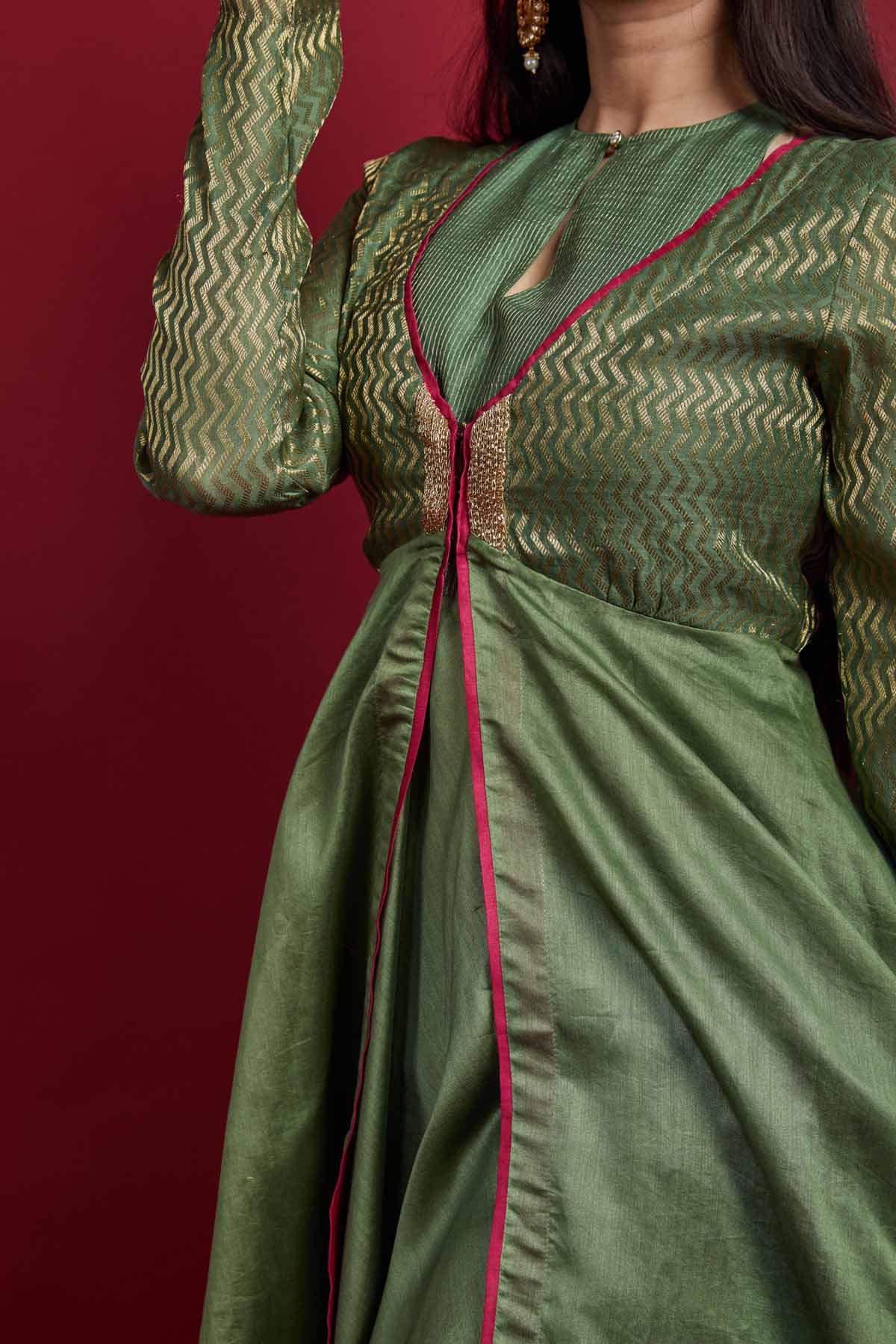 Olive Green Anarkali Jacket Set