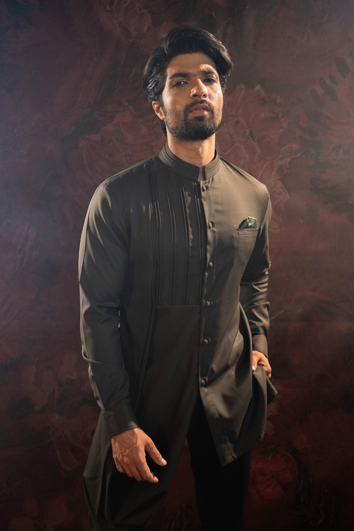 Olive Green Asymmetric Kurta Set