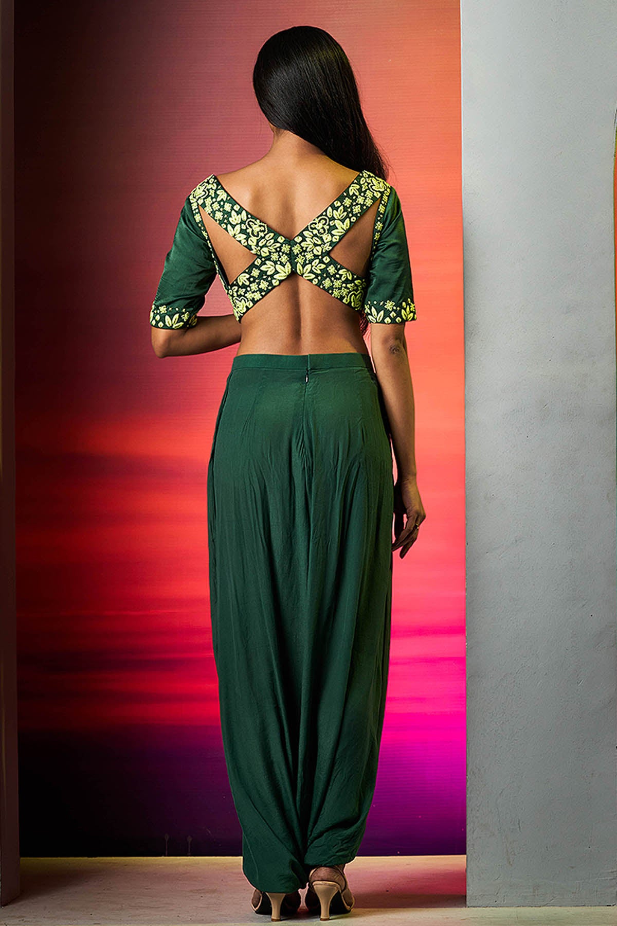 Olive Green Dhoti Skirt & Top