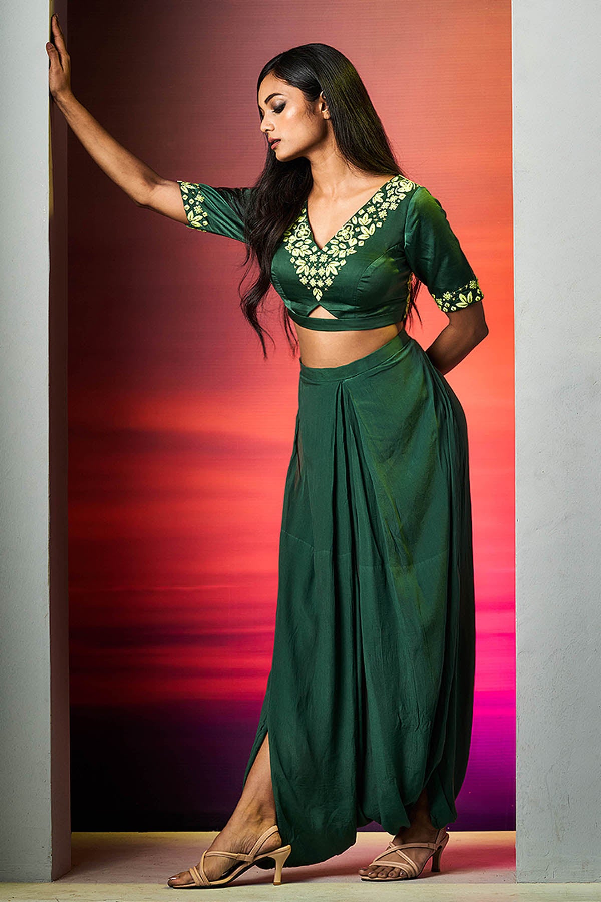 Olive Green Dhoti Skirt & Top