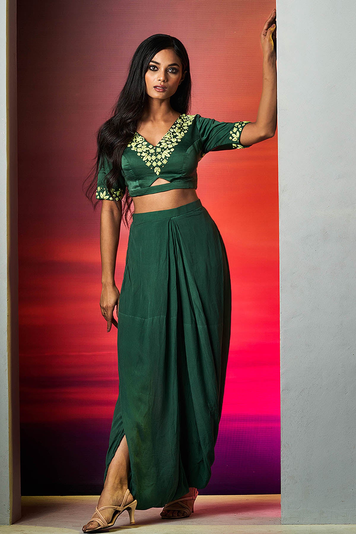 Olive Green Dhoti Skirt & Top