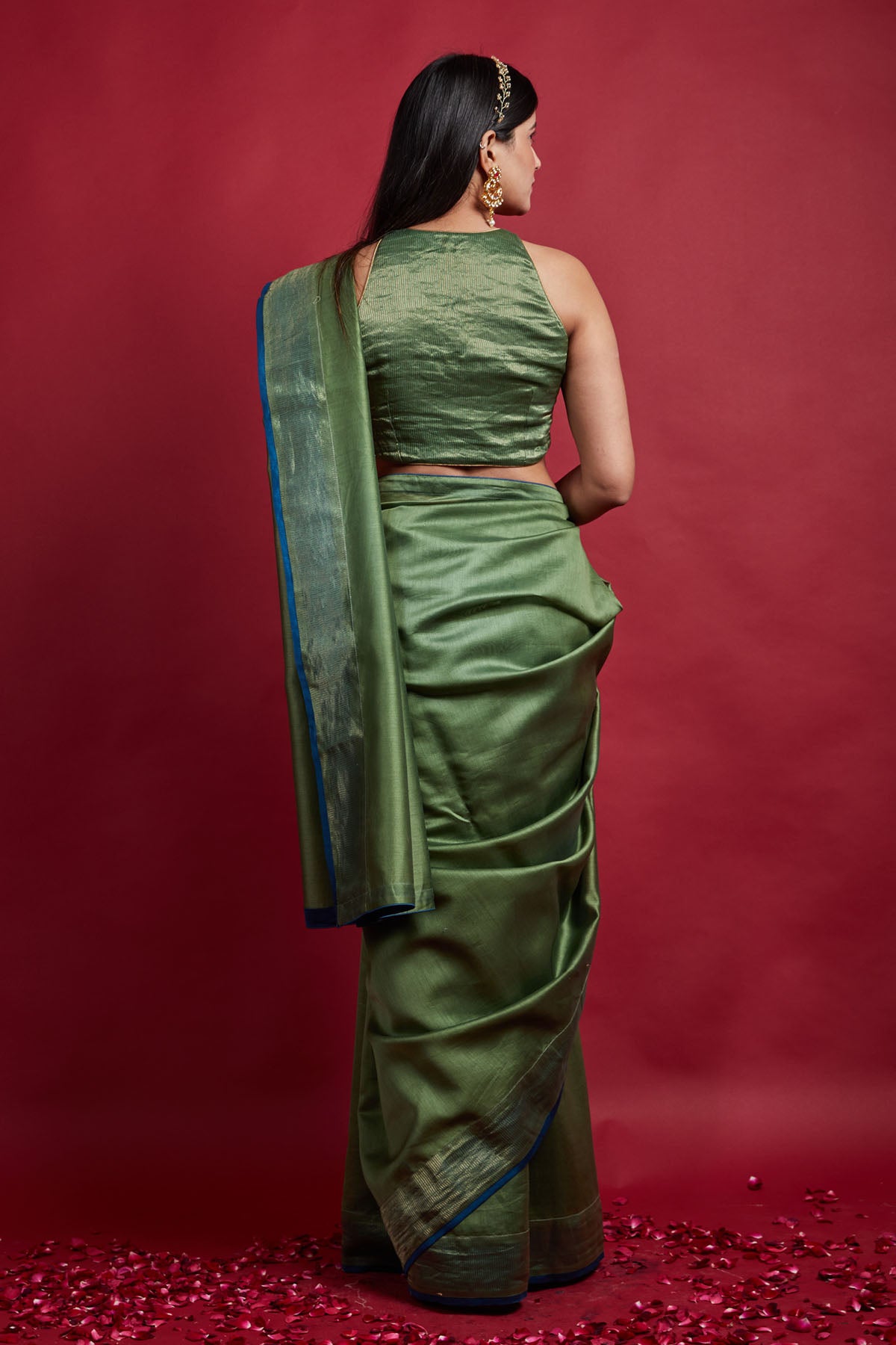 Olive Green Zari Weave Saree Set