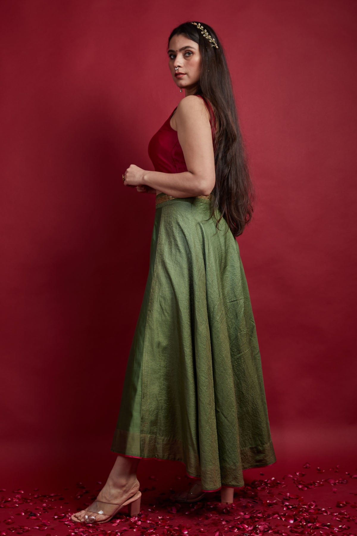 Olive Green Lehenga with Pink Blouse
