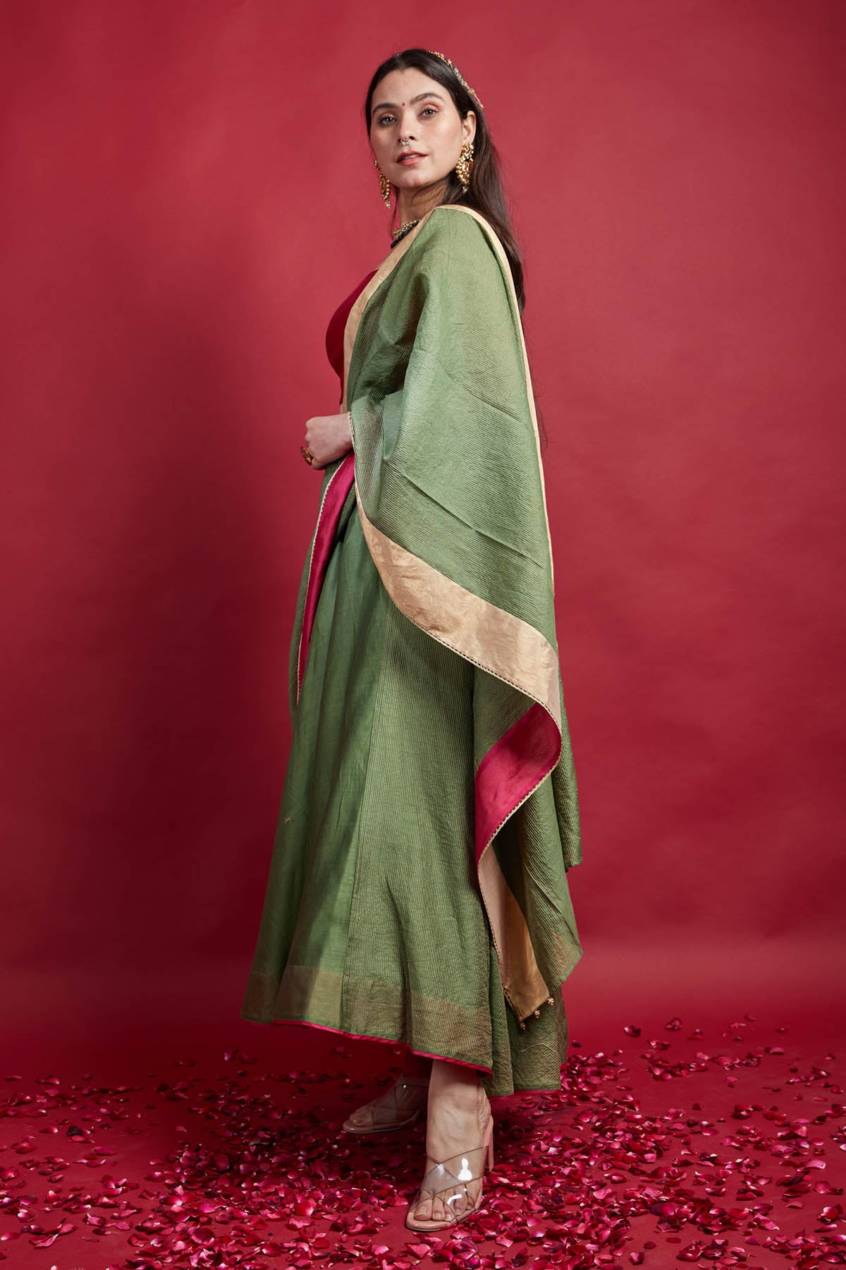 Olive Green Lehenga with Pink Blouse