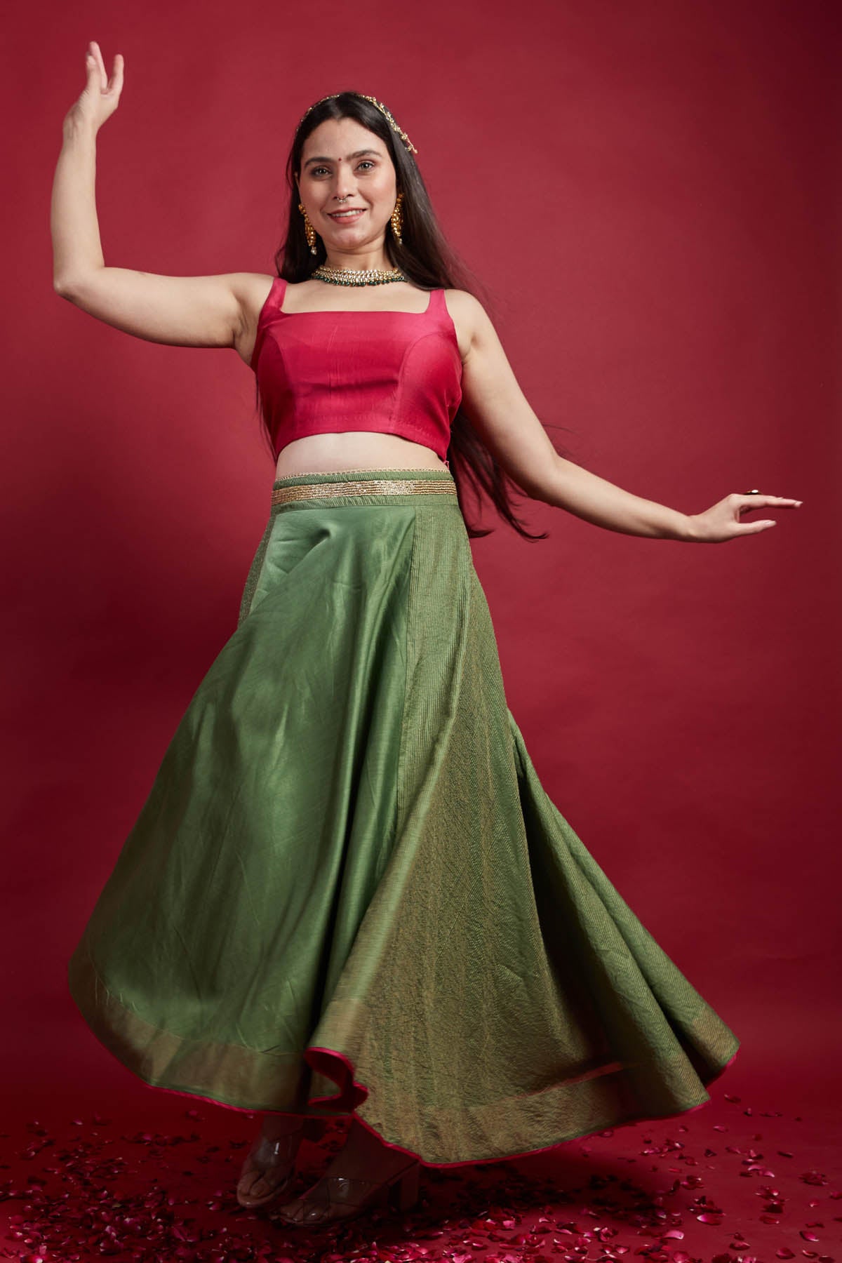 Olive Green Lehenga with Pink Blouse
