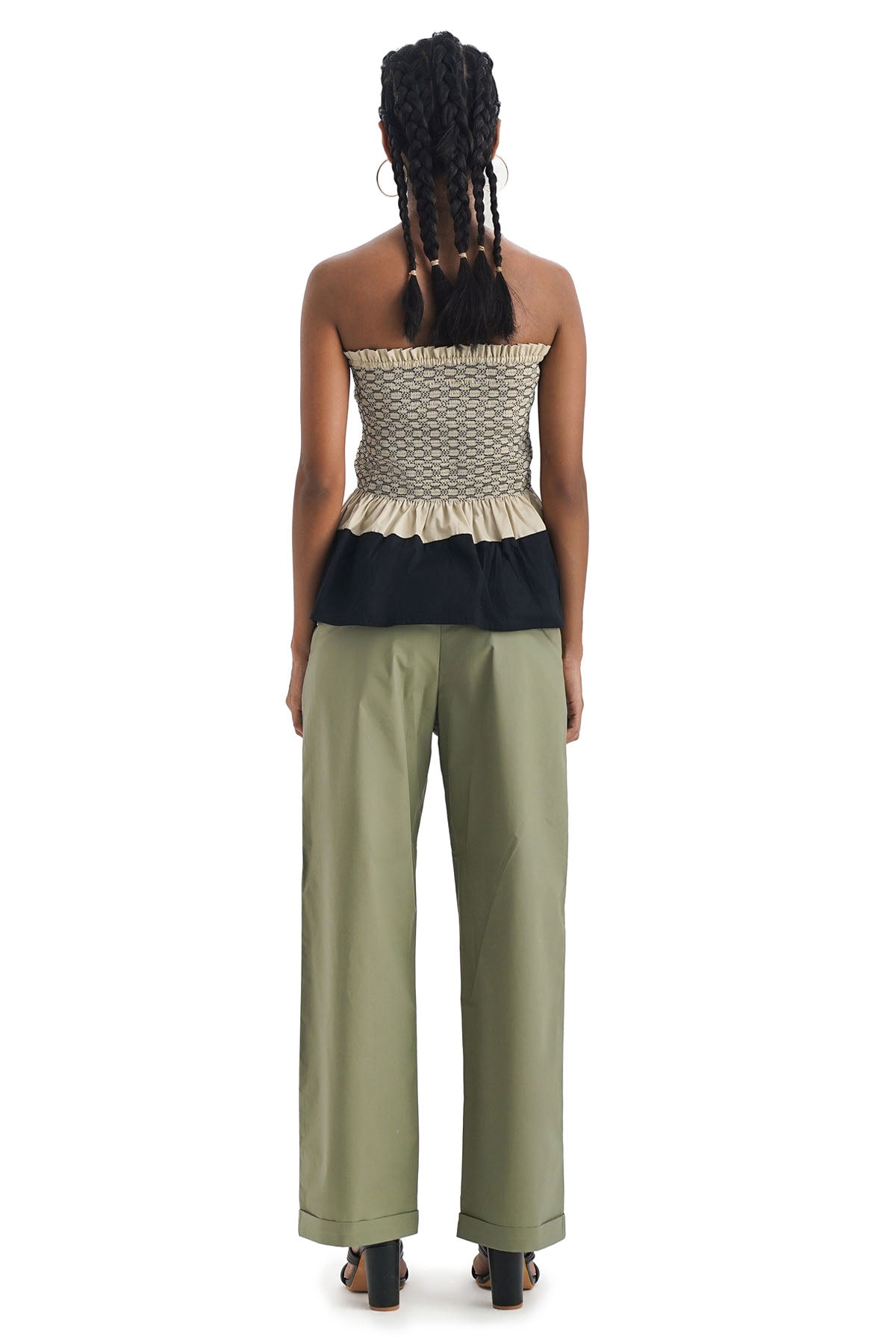 Olive 100% Cotton Pleated Pants