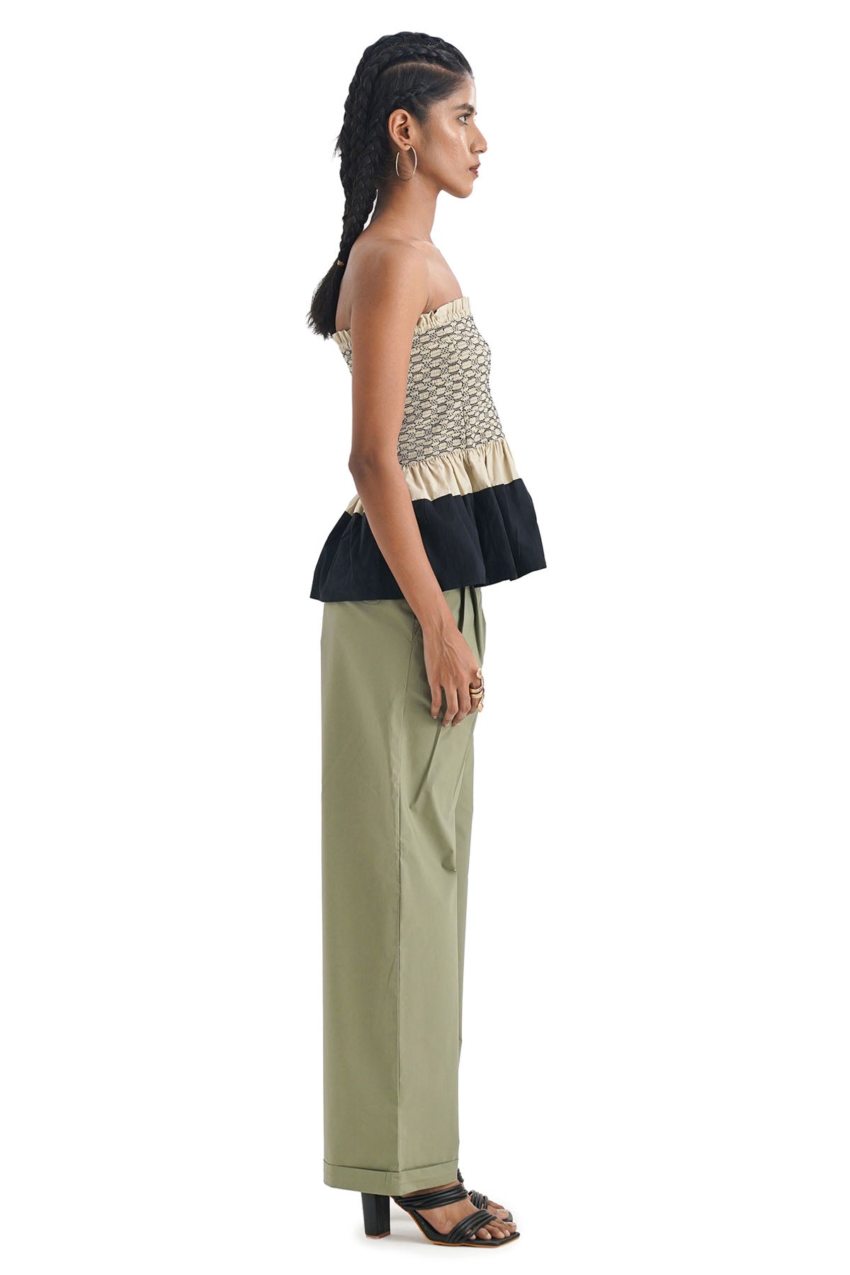 Olive 100% Cotton Pleated Pants