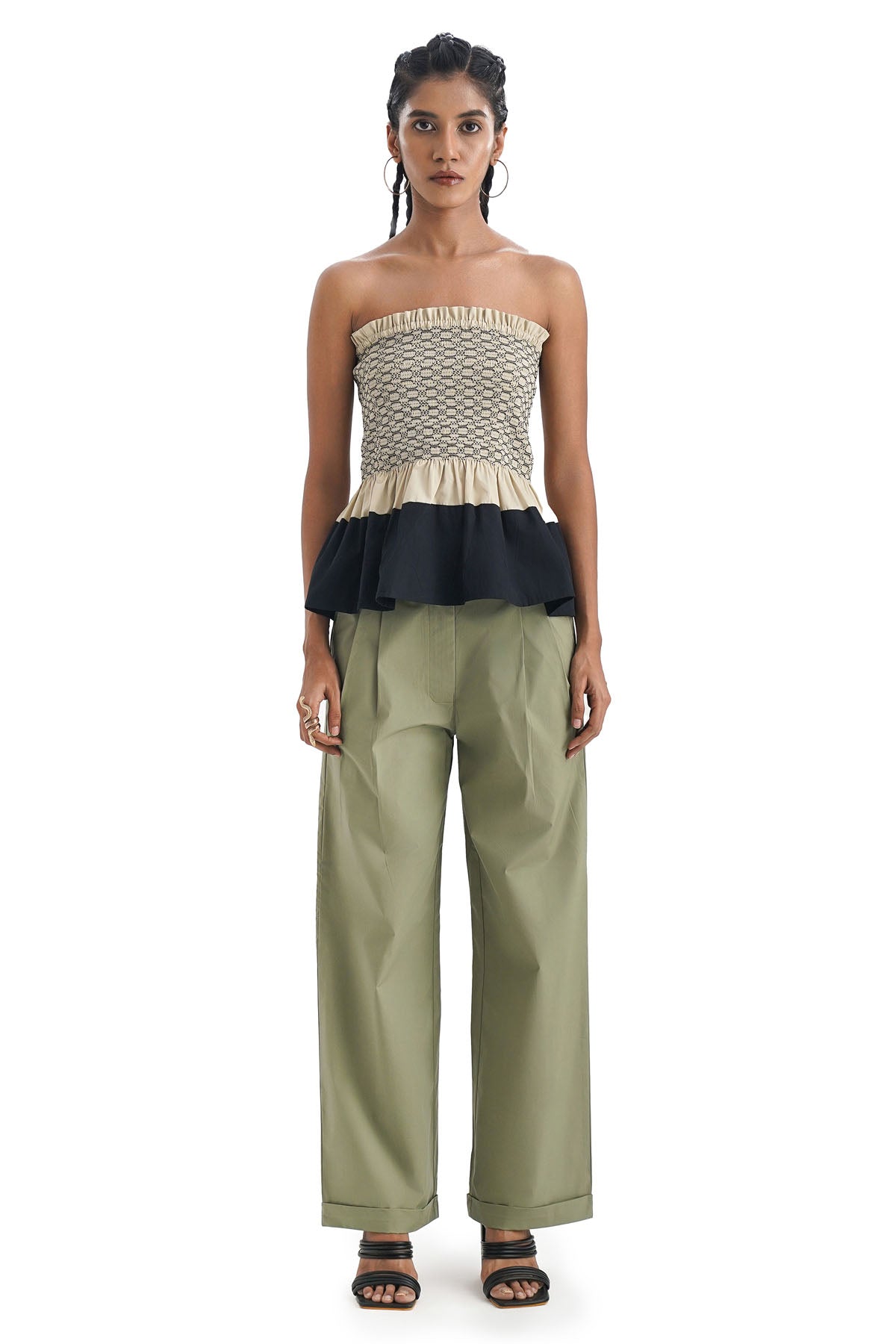 Buy Notre Ame Olive 100% Cotton Pleated Pants For Women Online at ScrollnShops
