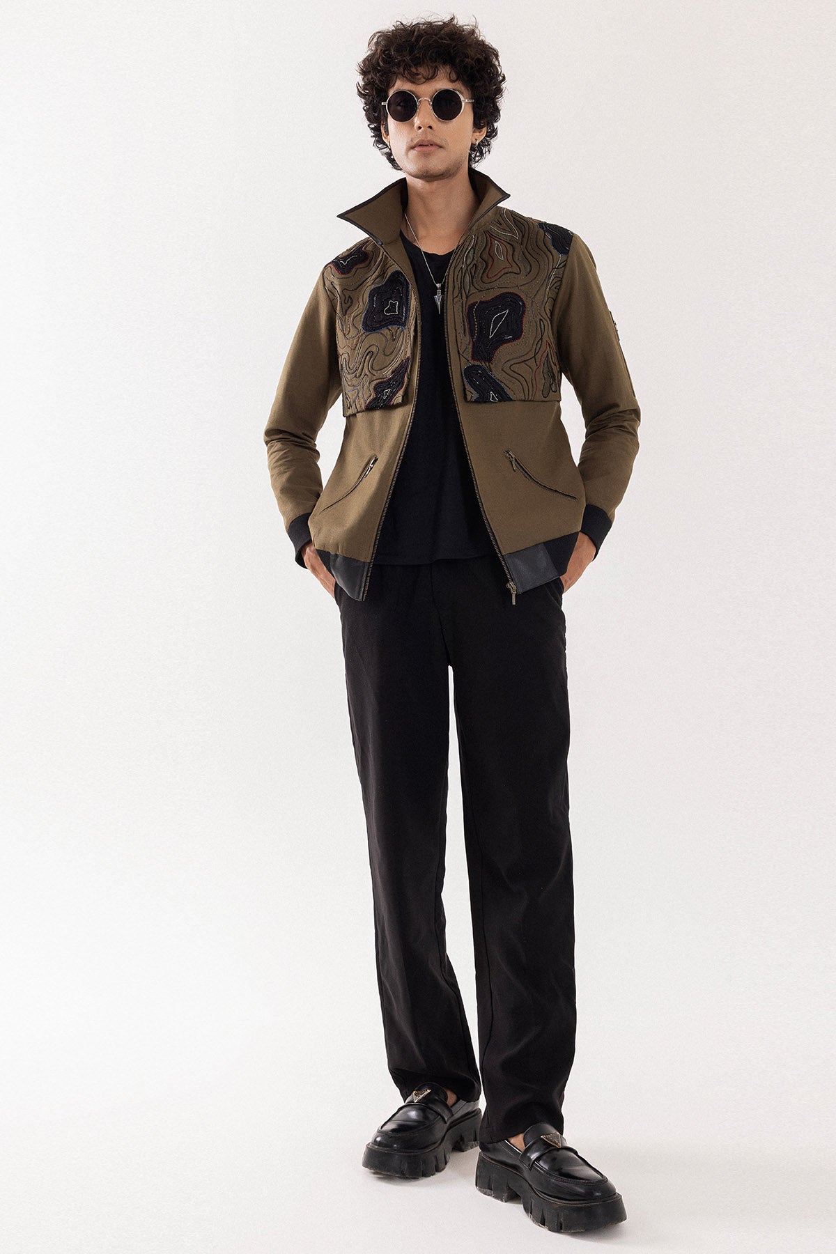 Olive Black Patch Work Jacket