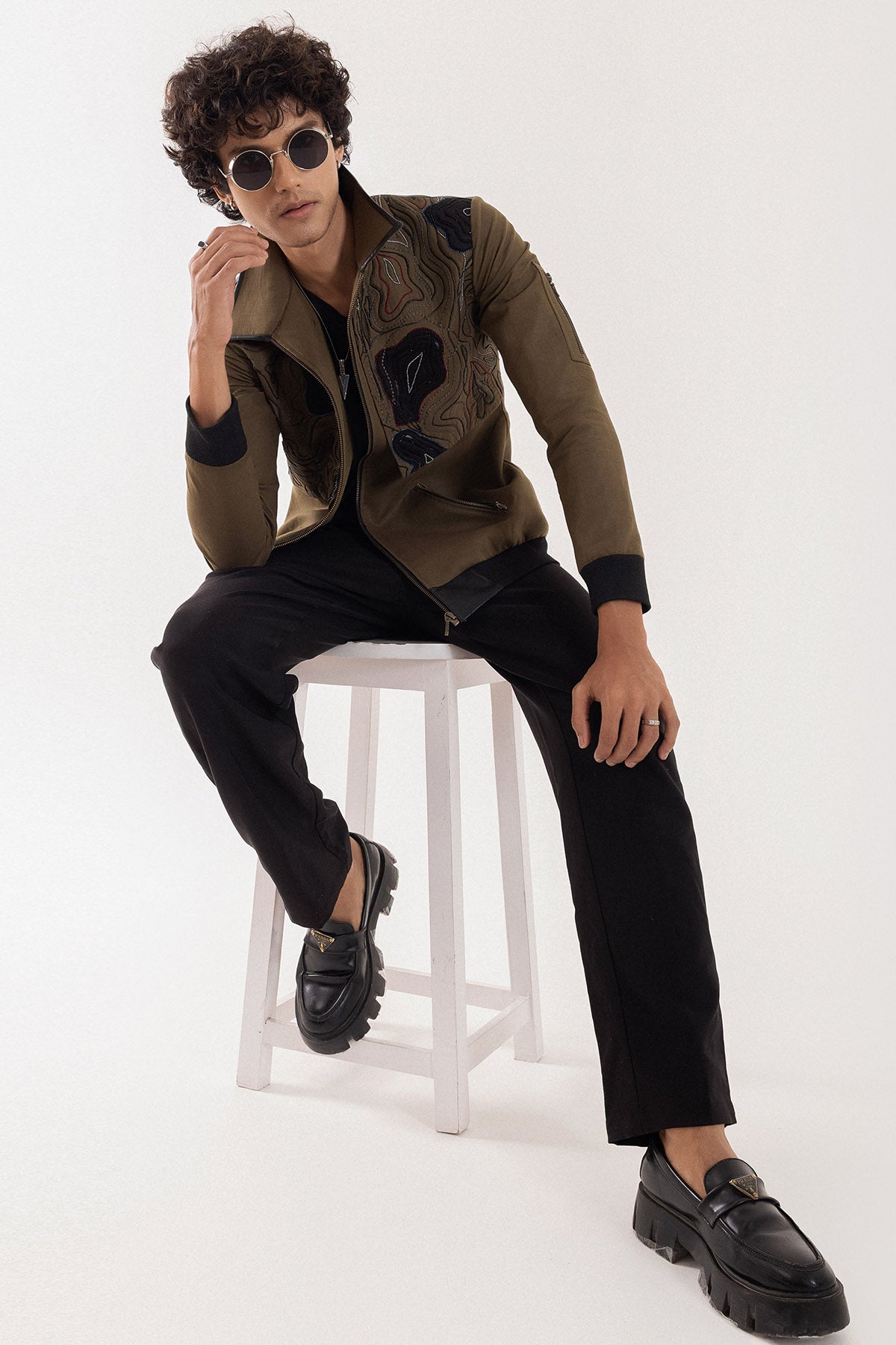 Olive Black Patch Work Jacket