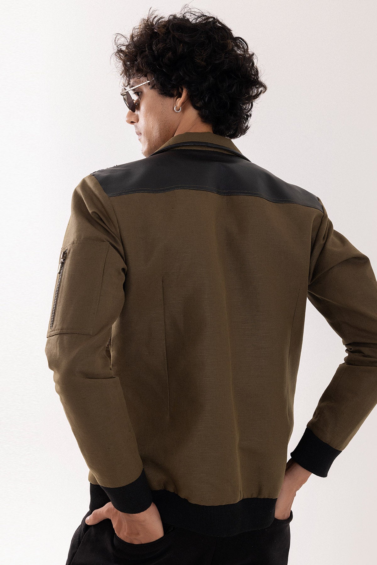 Olive Black Patch Work Jacket