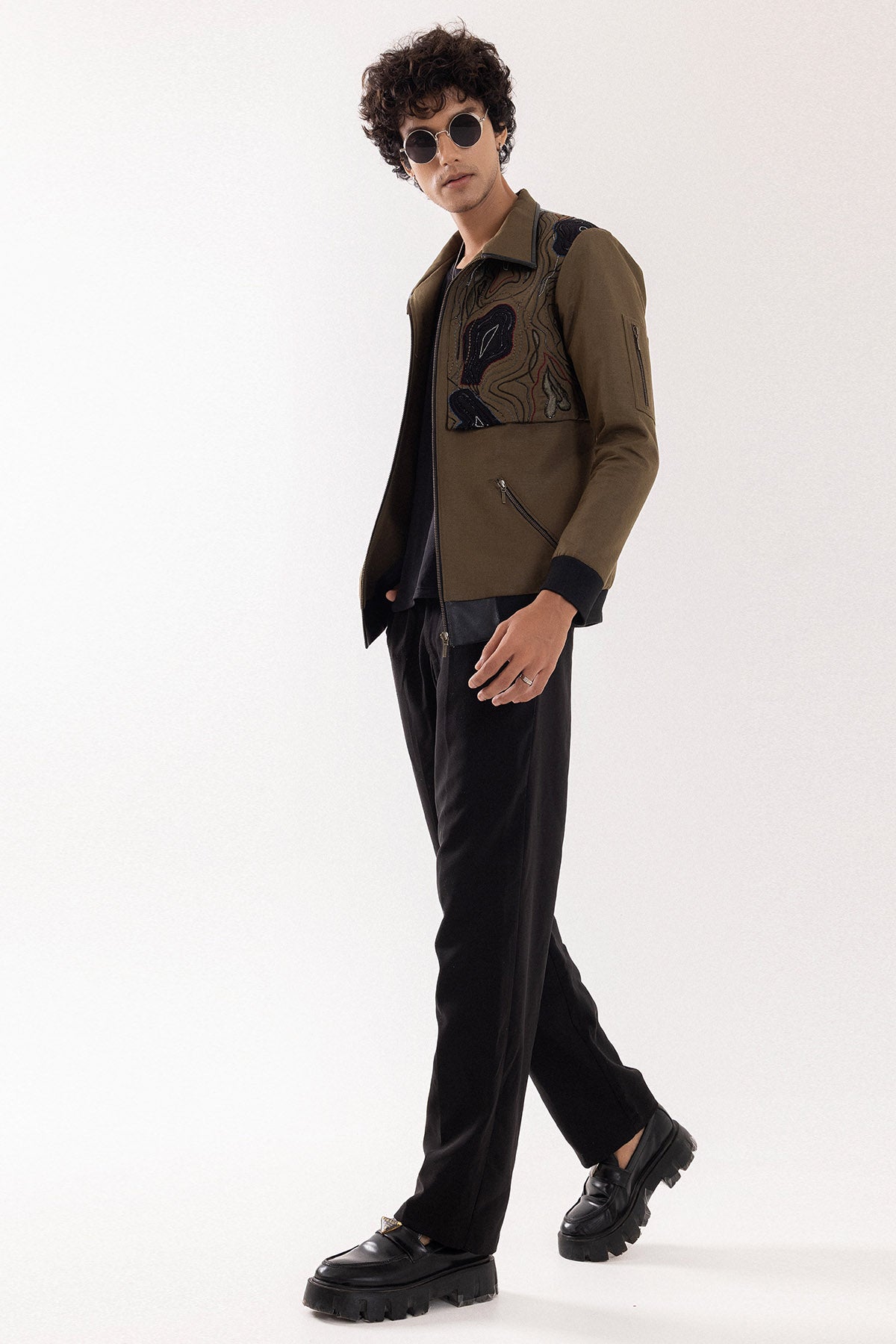 Olive Black Patch Work Jacket