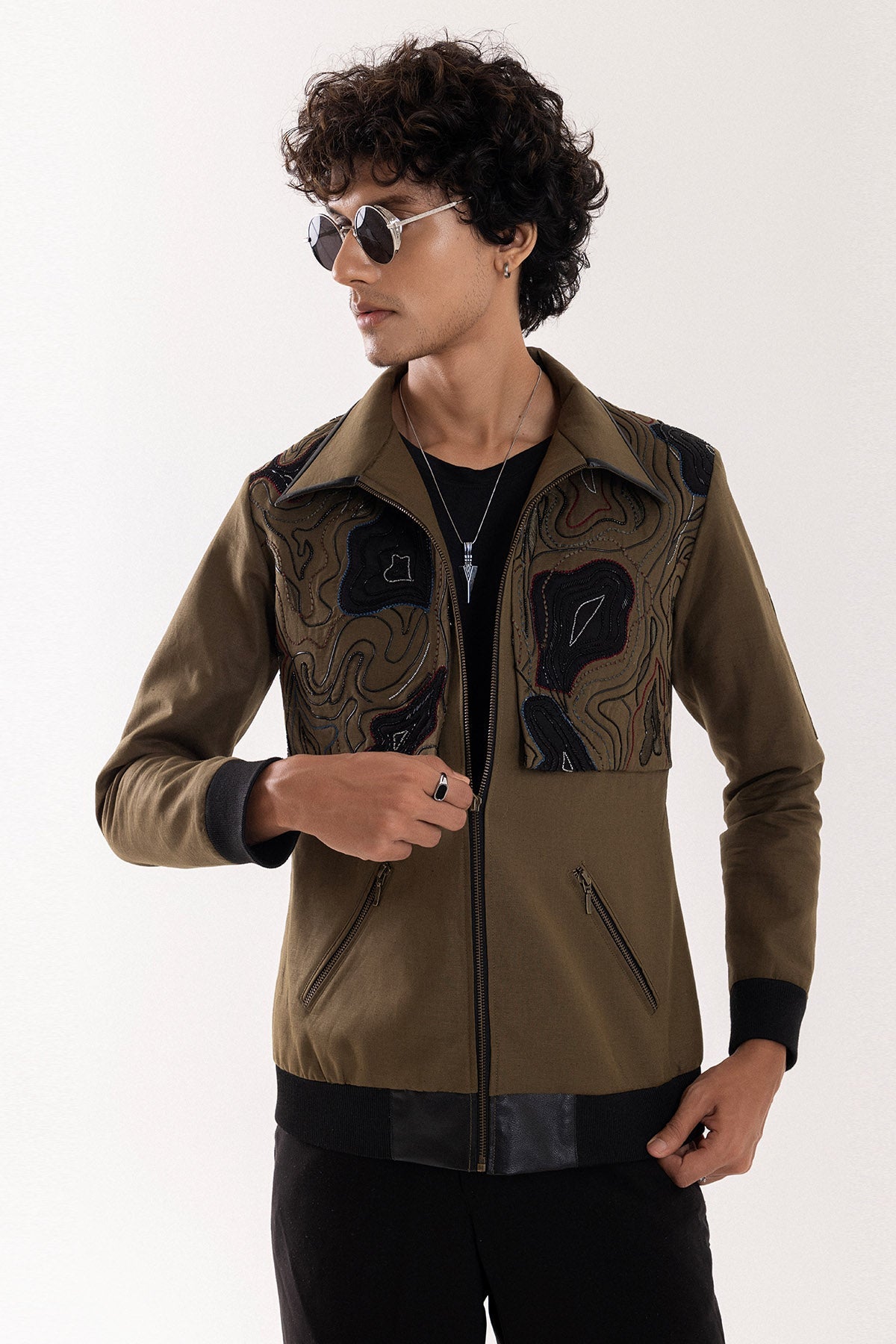 Buy Olive Black Patch Work Jacket for men by Paarsh Atelier online available at scrollnshops
