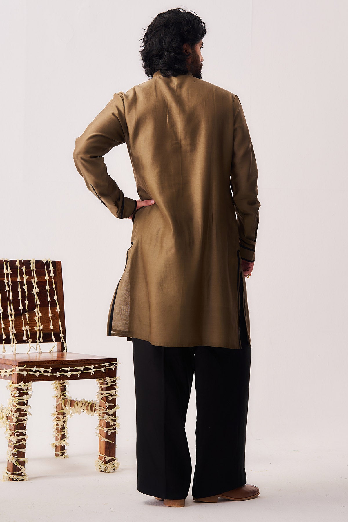 Olive Brown Chanderi Kurta Set