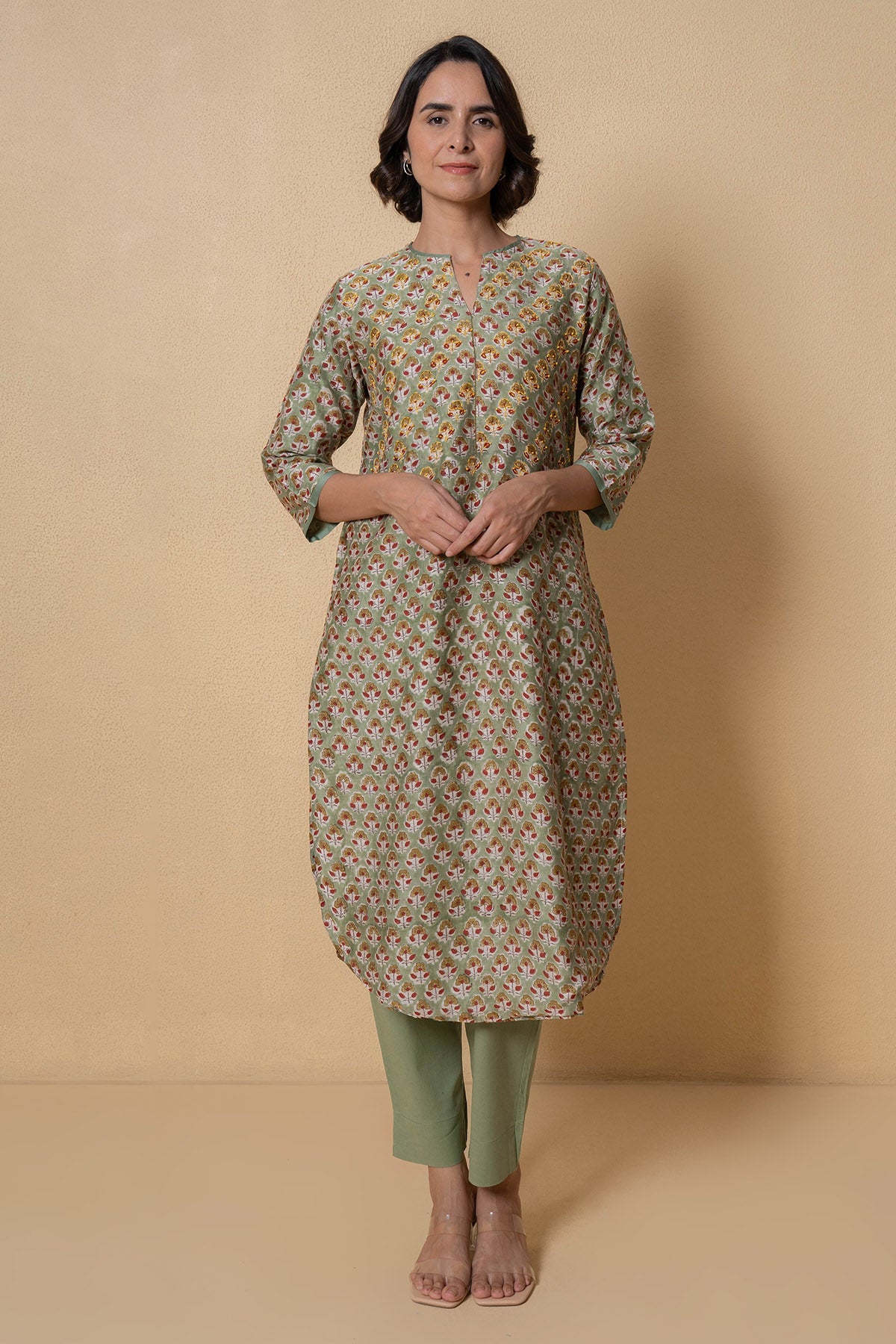 Buy Olive Chanderi Kurta And Pants for Women Online at ScrollnShops