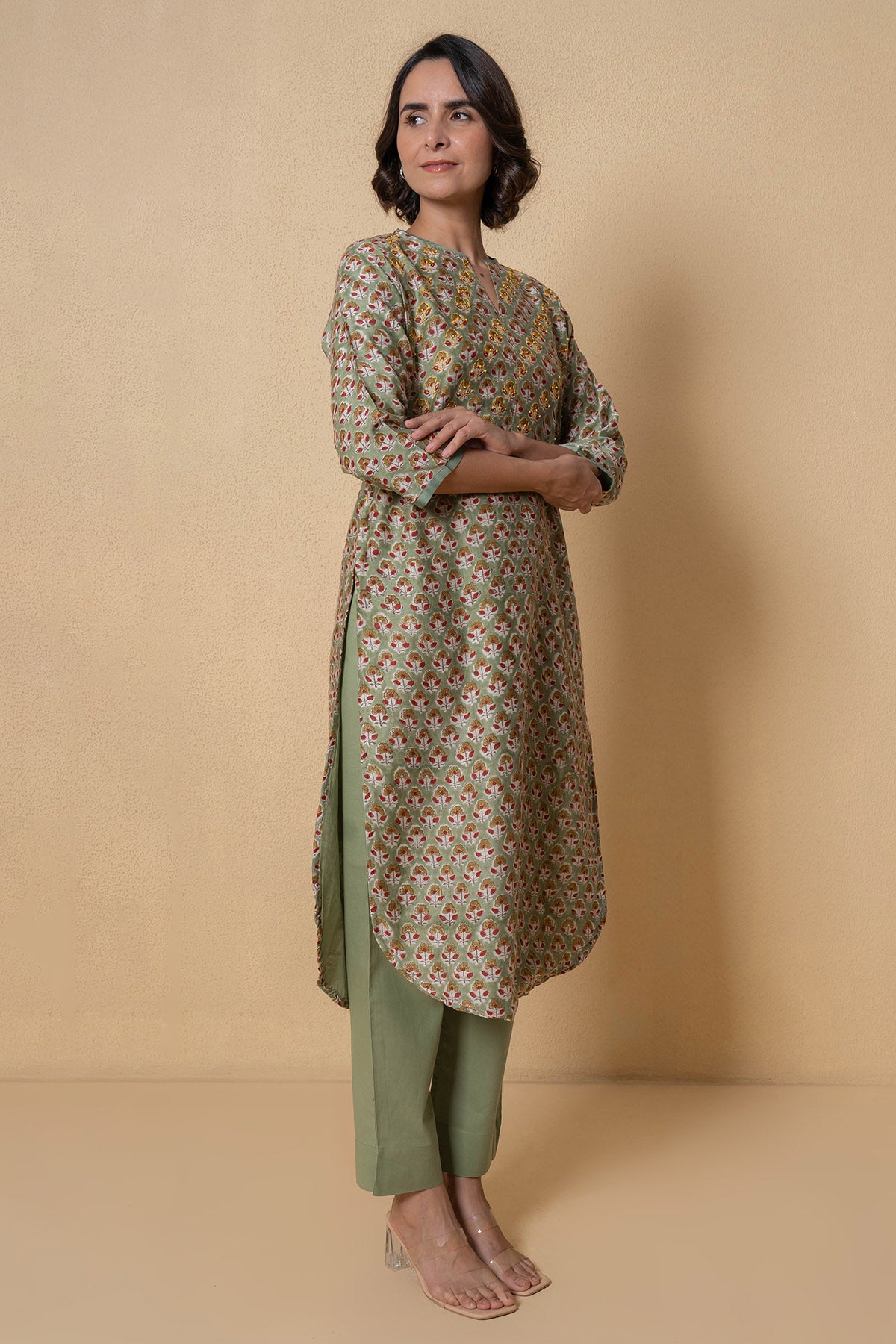 Olive Chanderi Kurta And Pants