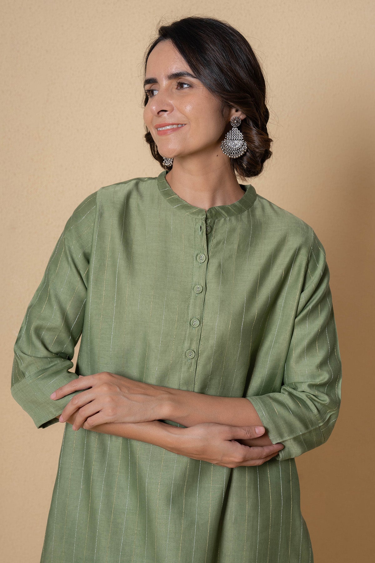 Olive Chanderi Kurta & Pants