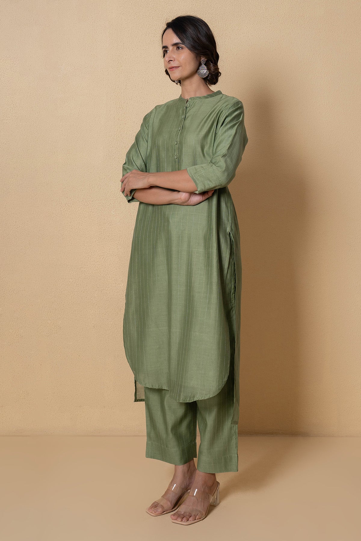 Olive Chanderi Kurta & Pants