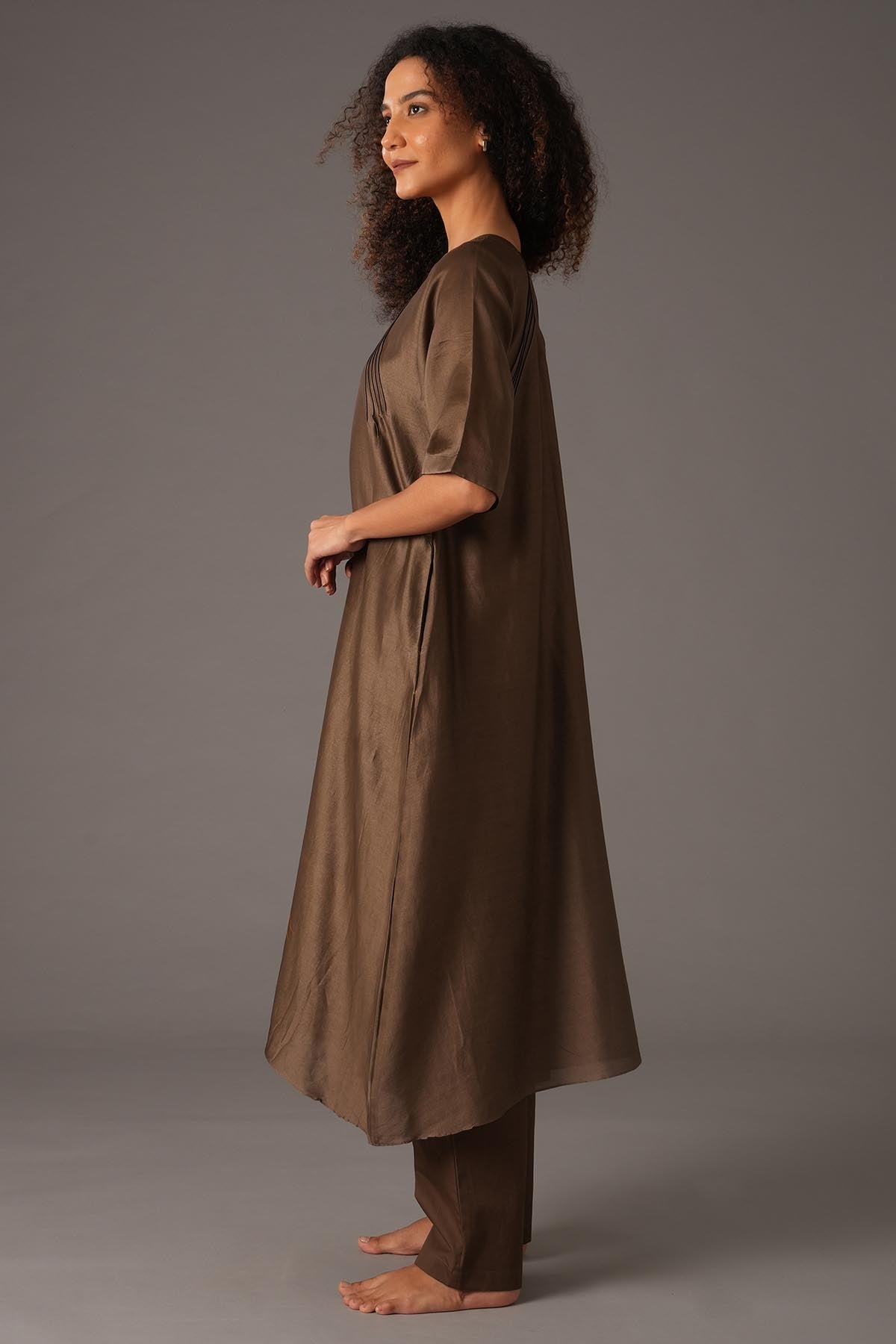 Chanderi Silk Olive Kurta Set