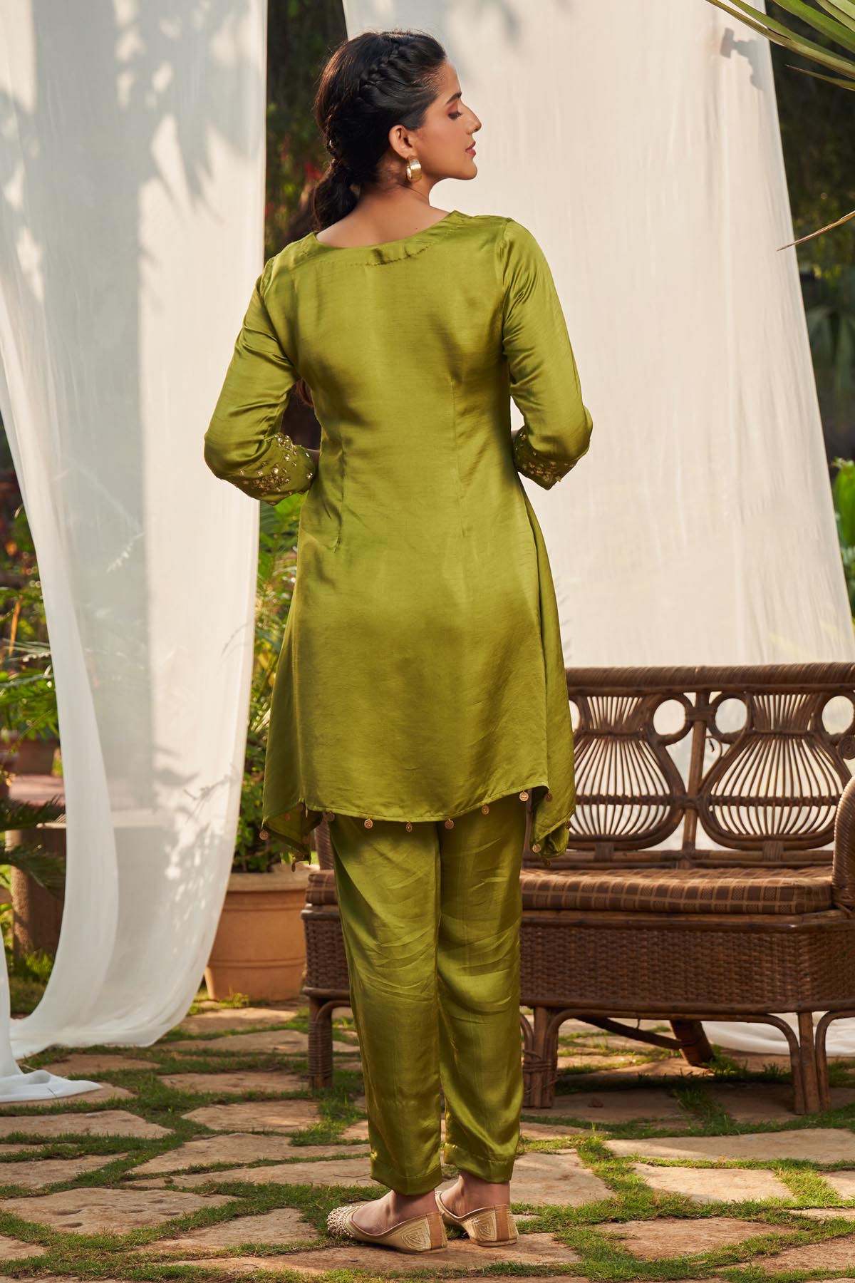 Olive Coin Embellished Tunic Set