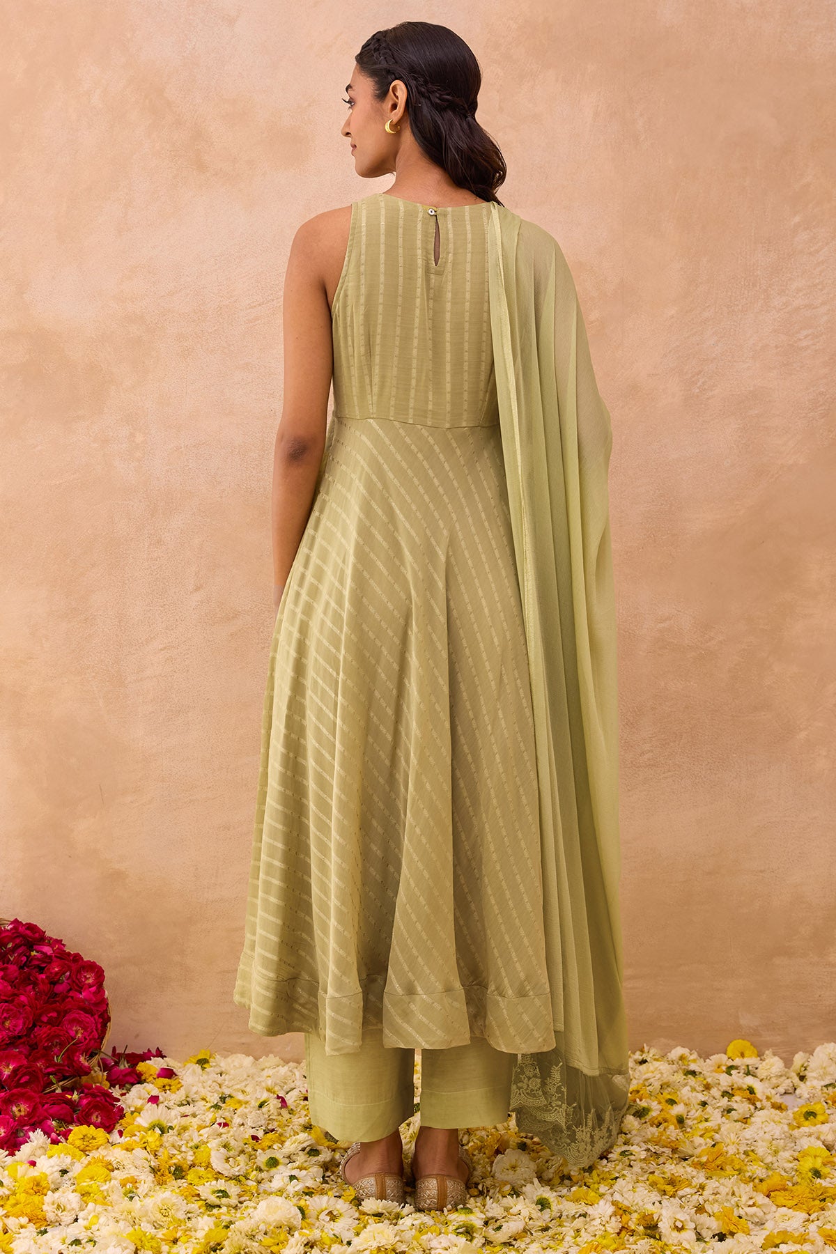 Olive Cotton Chiffon Kurta Set