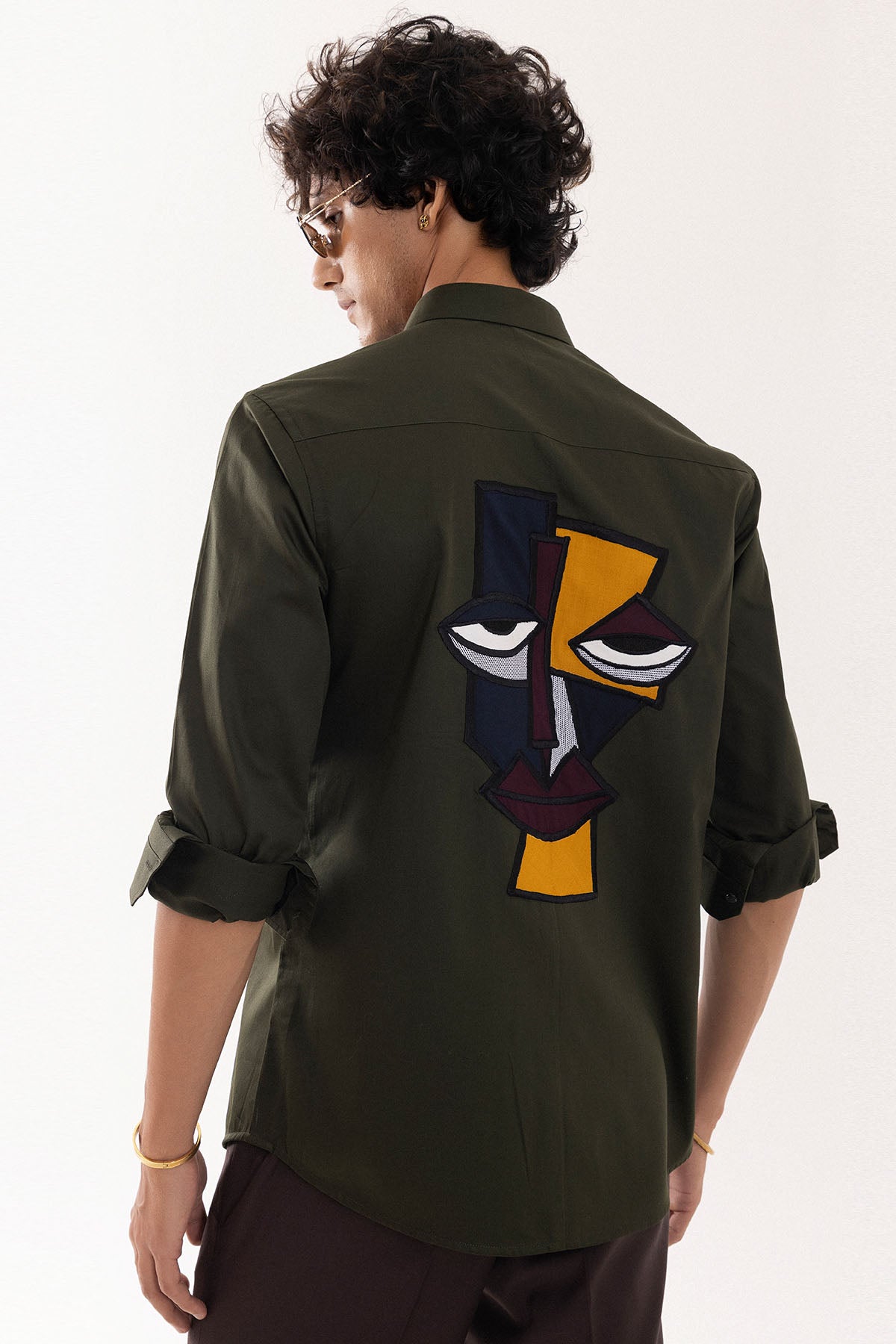 Olive Cotton Patch Work Shirt
