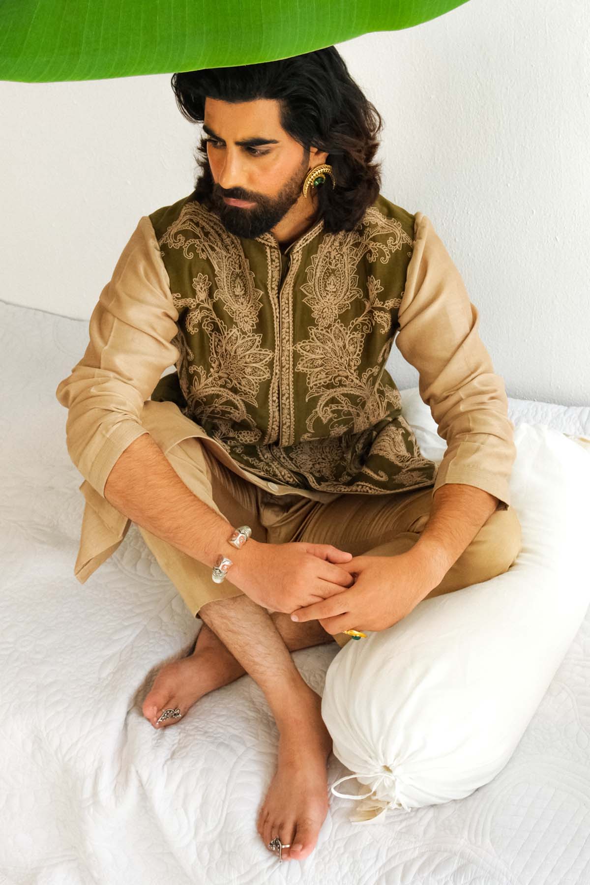 Olive Dori Embroidered Bundi Set