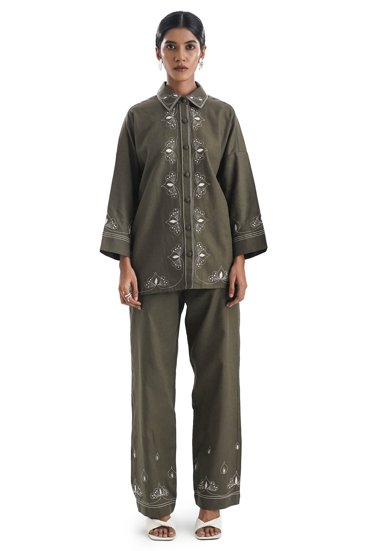 Olive Embroidered Co-ord Set