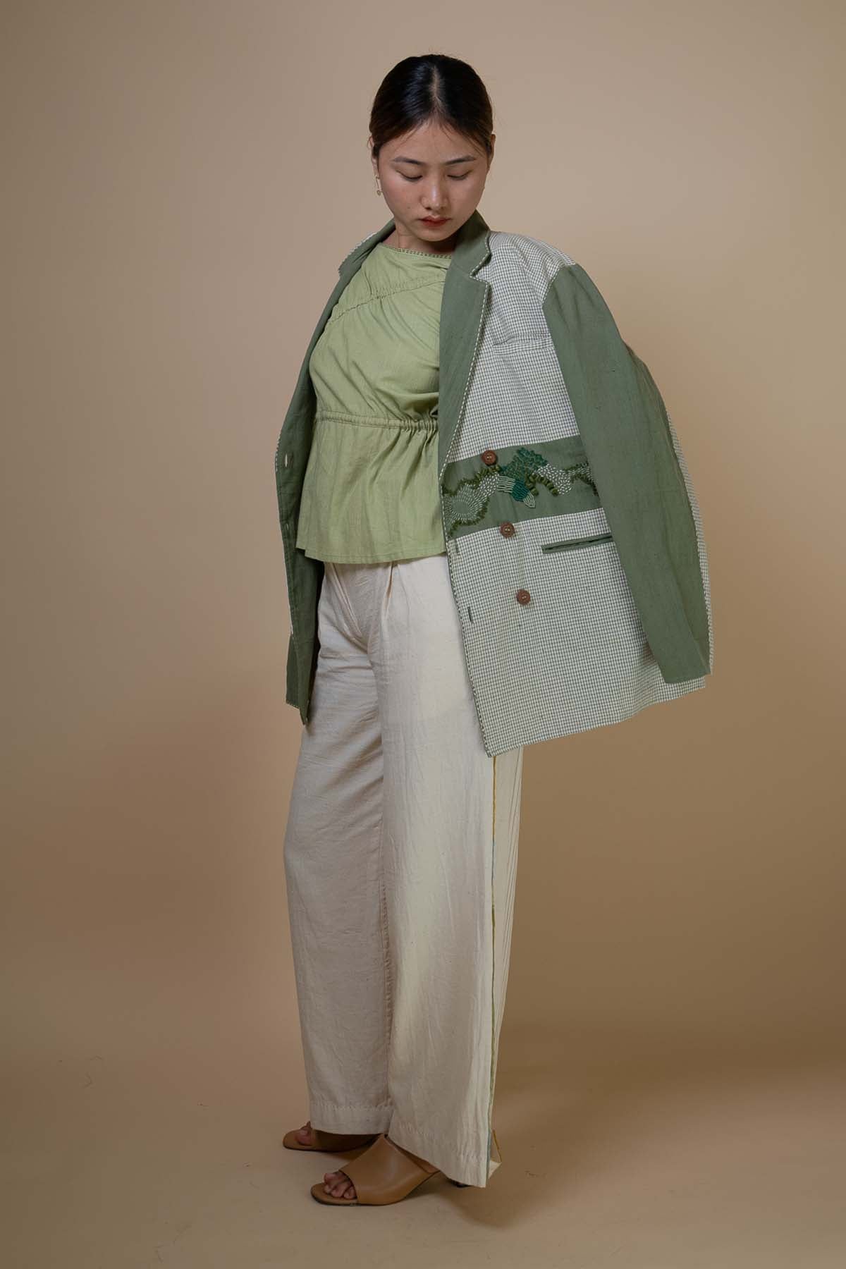 Olive Embroidered Detail Blazer