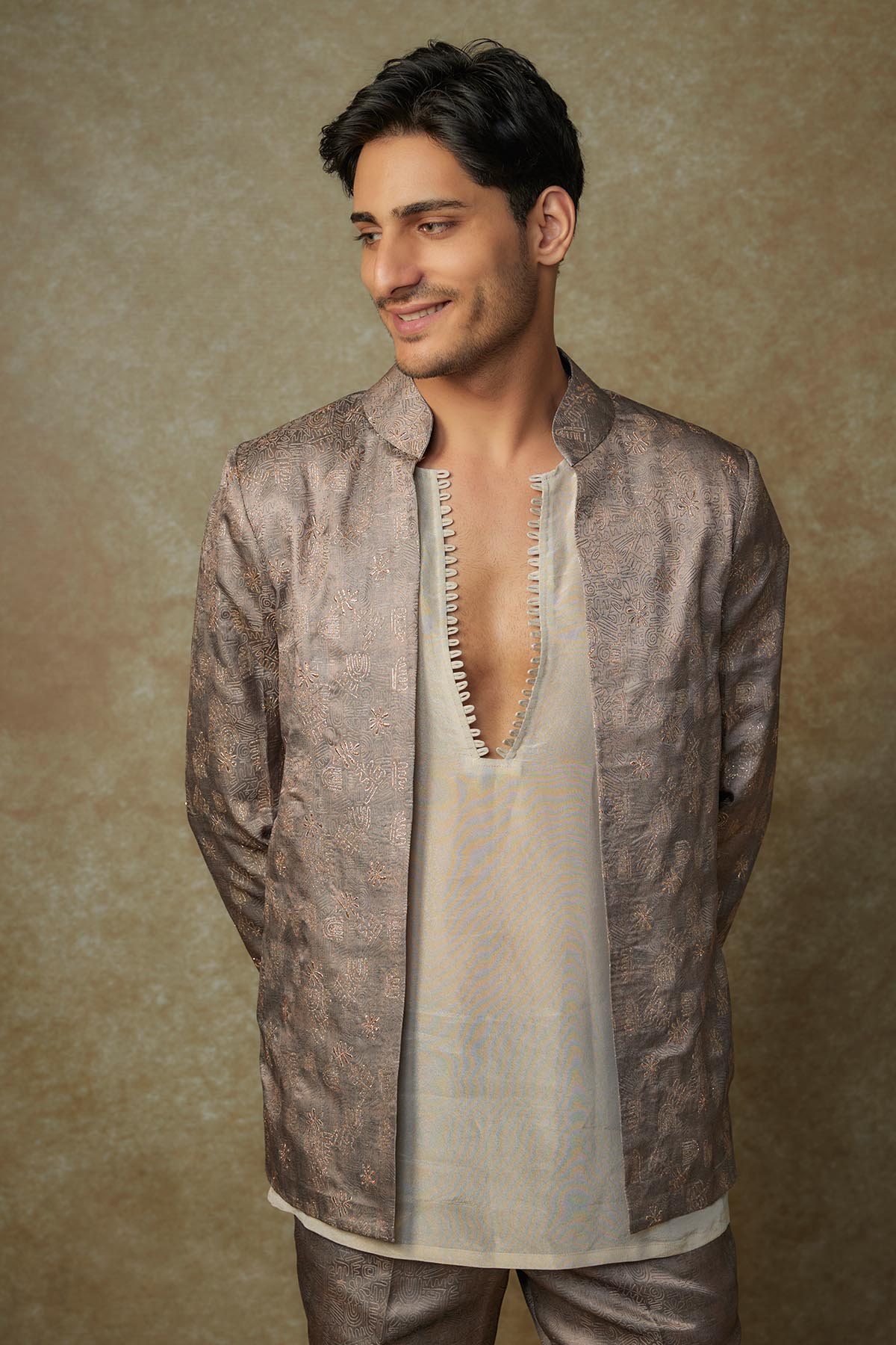 Olive Embroidered Jacket Set