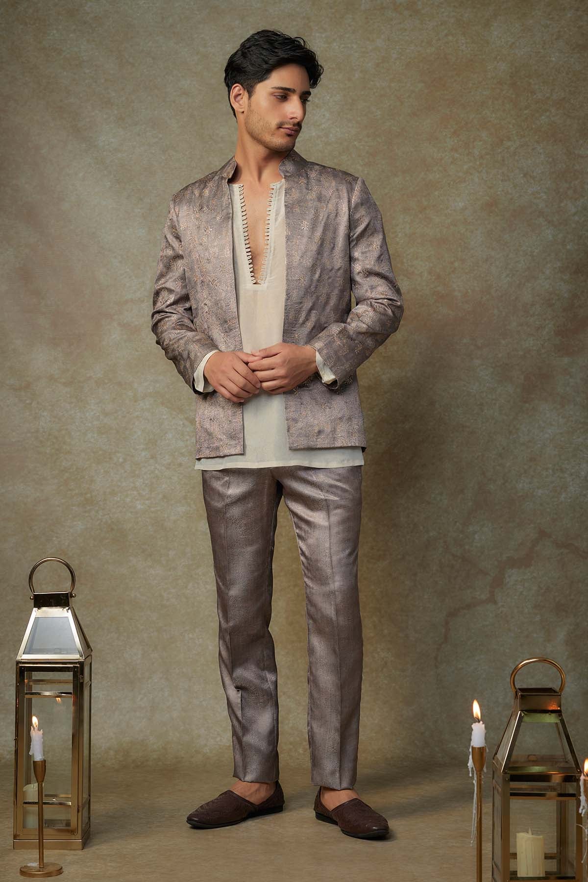 Buy Olive Embroidered Jacket Set by Masumi Mewawalla for men online at ScrollnShops