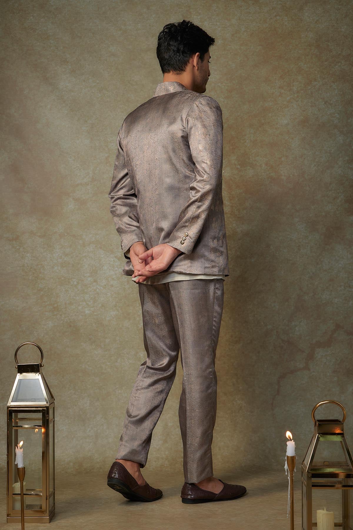 Olive Embroidered Jacket Set