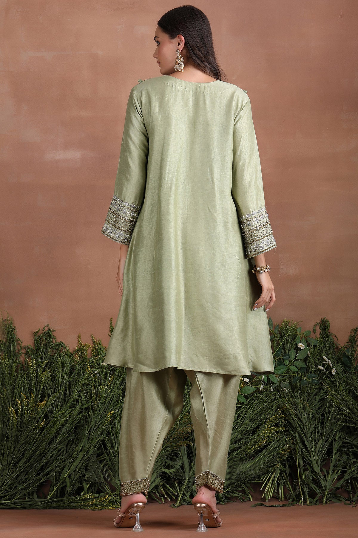 Olive Embroidered Kurta Set