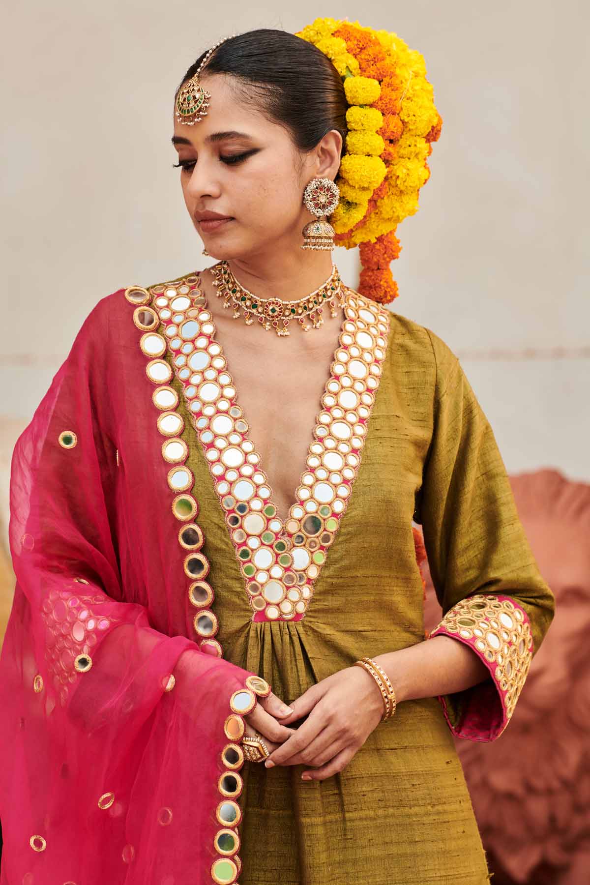 Olive Embroidered Sharara Set