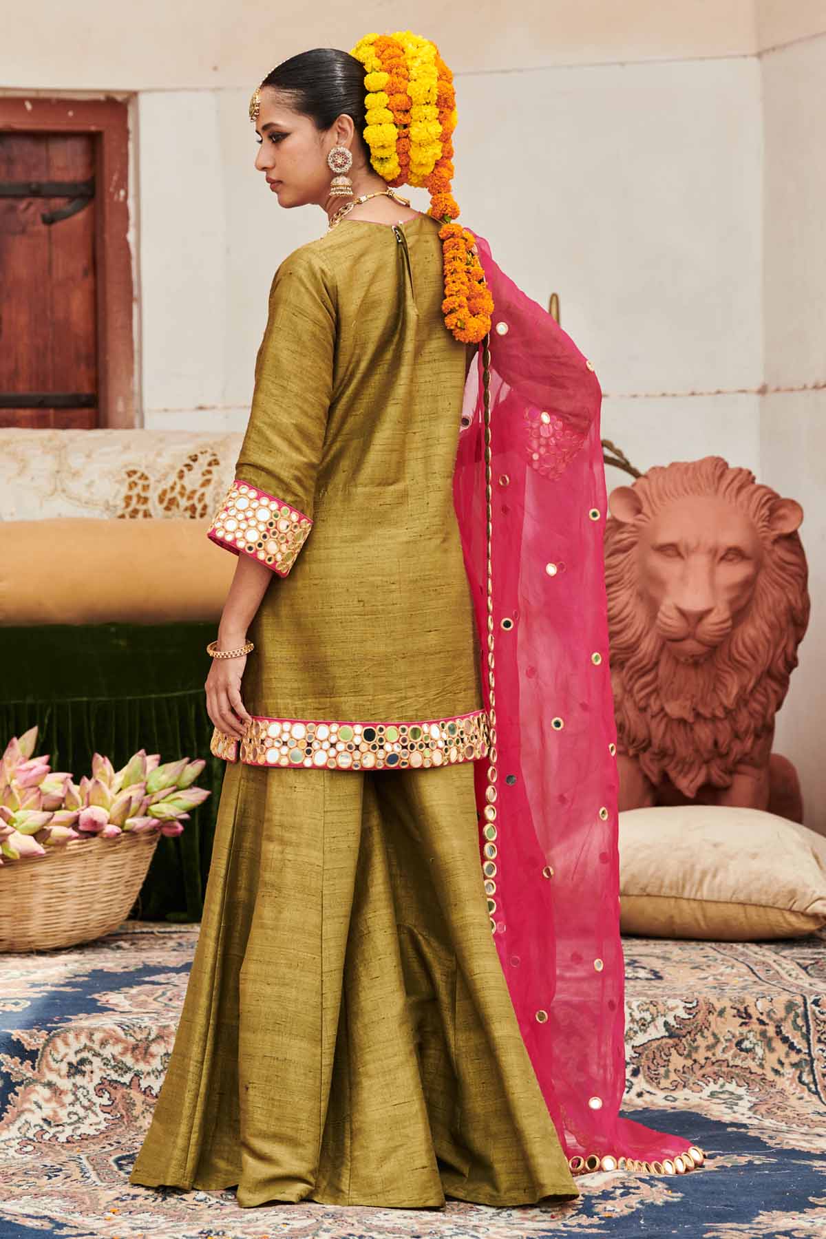 Olive Embroidered Sharara Set