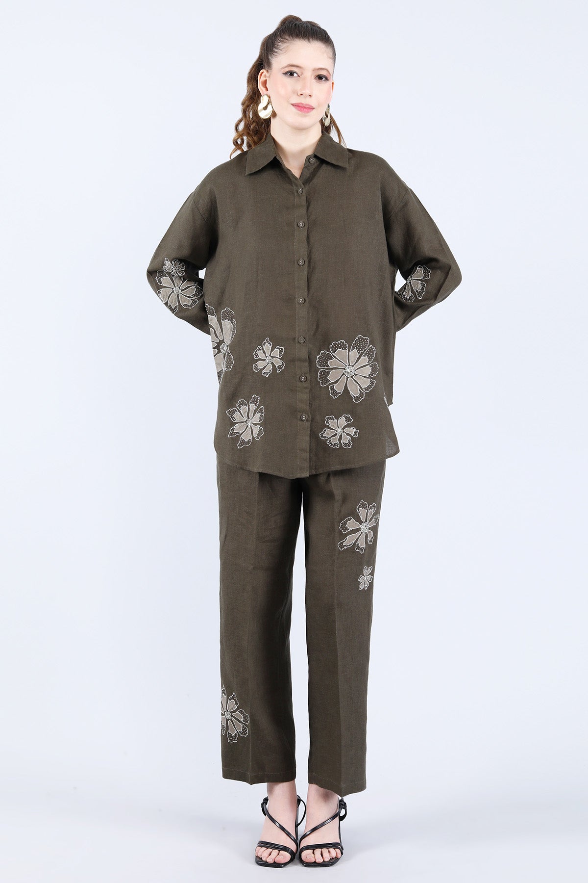 Olive Embroidered Shirt & Pant