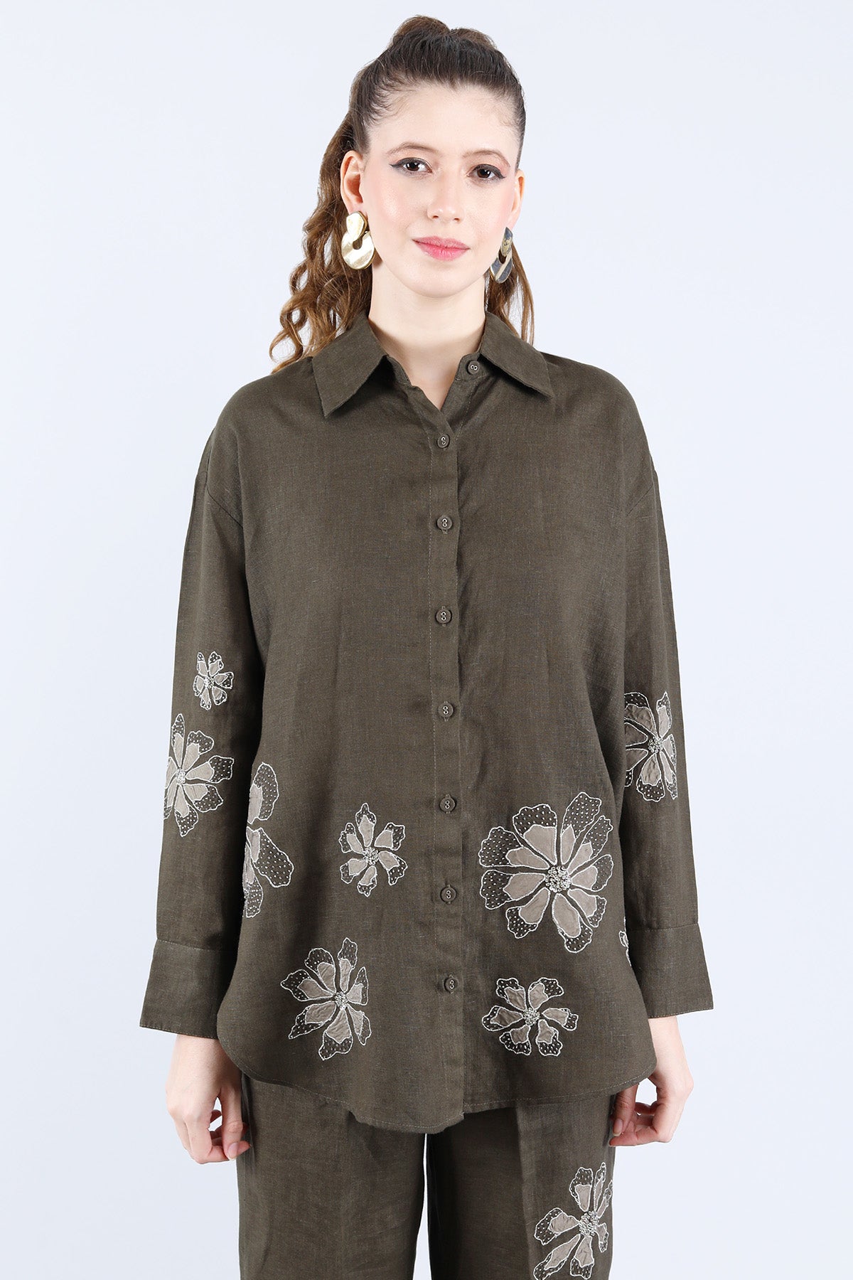 Olive Embroidered Shirt & Pant