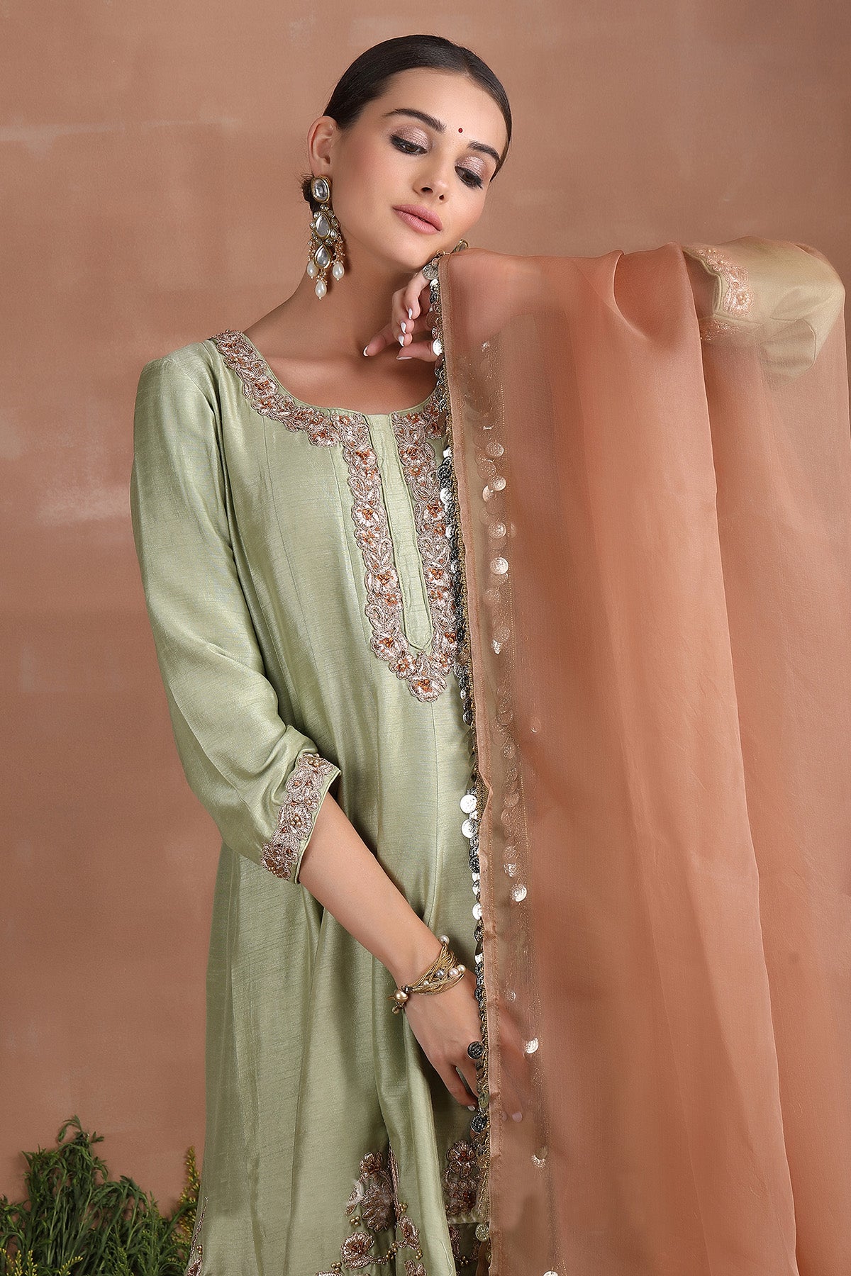 Olive Flared Short Kurta Set