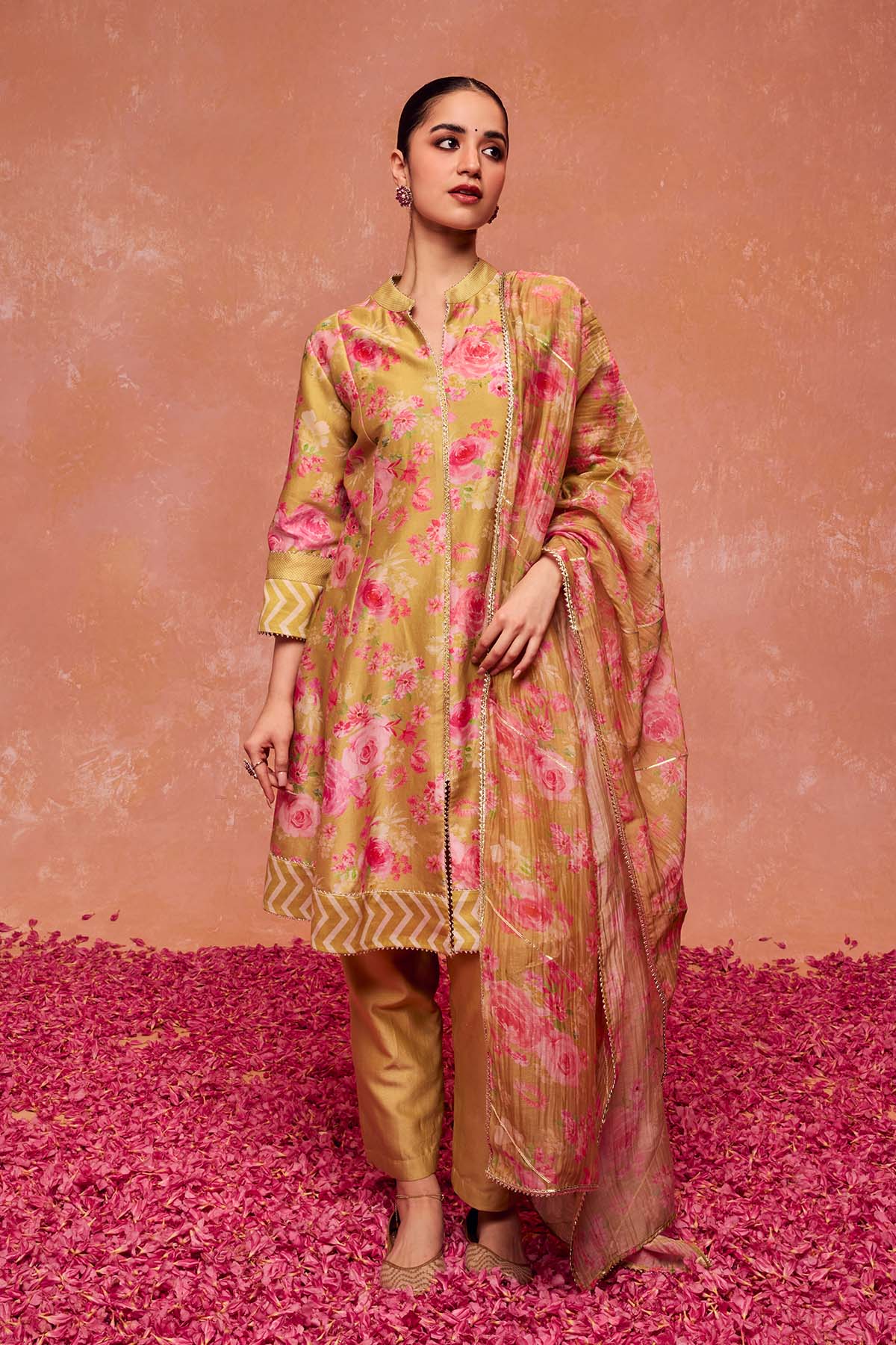 Buy Olive Floral Printed Kurta Set by Dohr India for women online at ScrollnShops