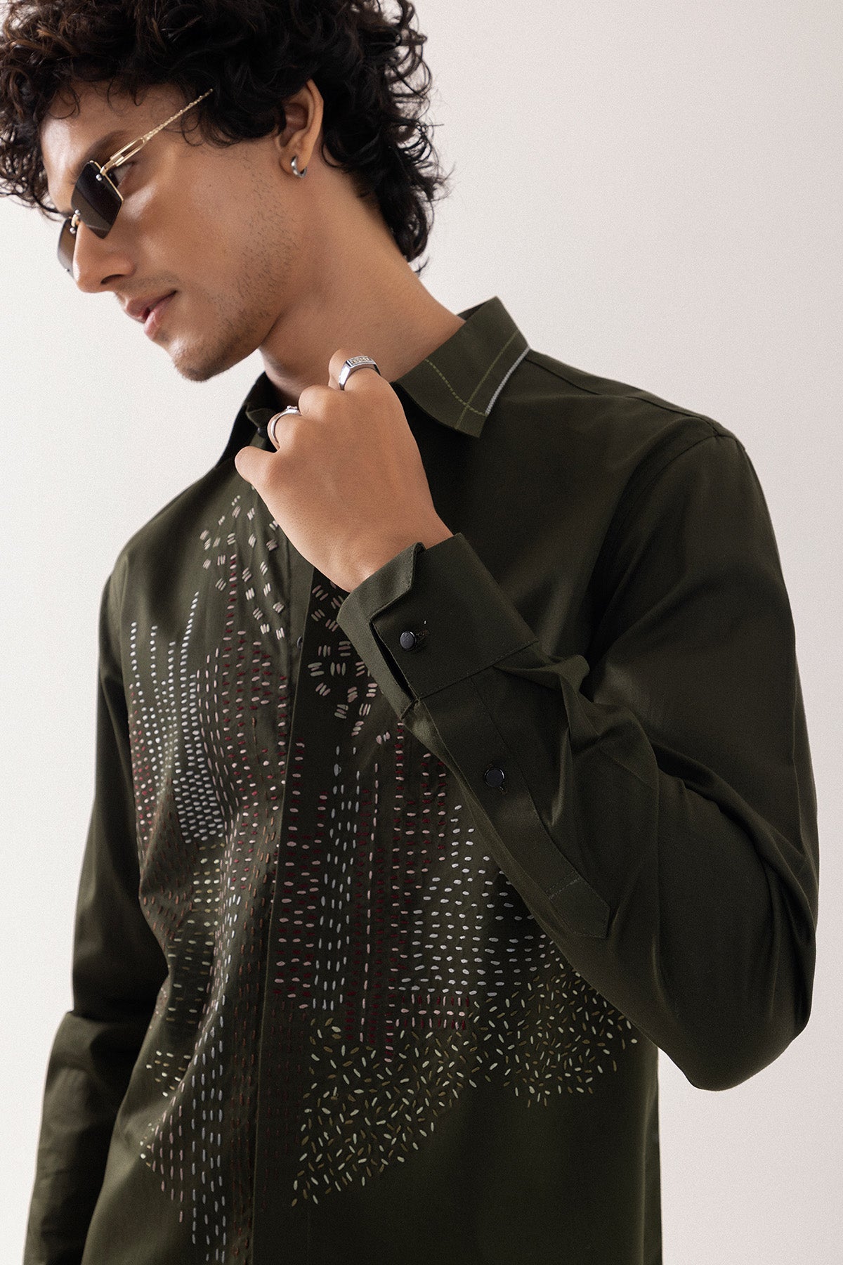 Olive Giza Cotton Thread Shirt