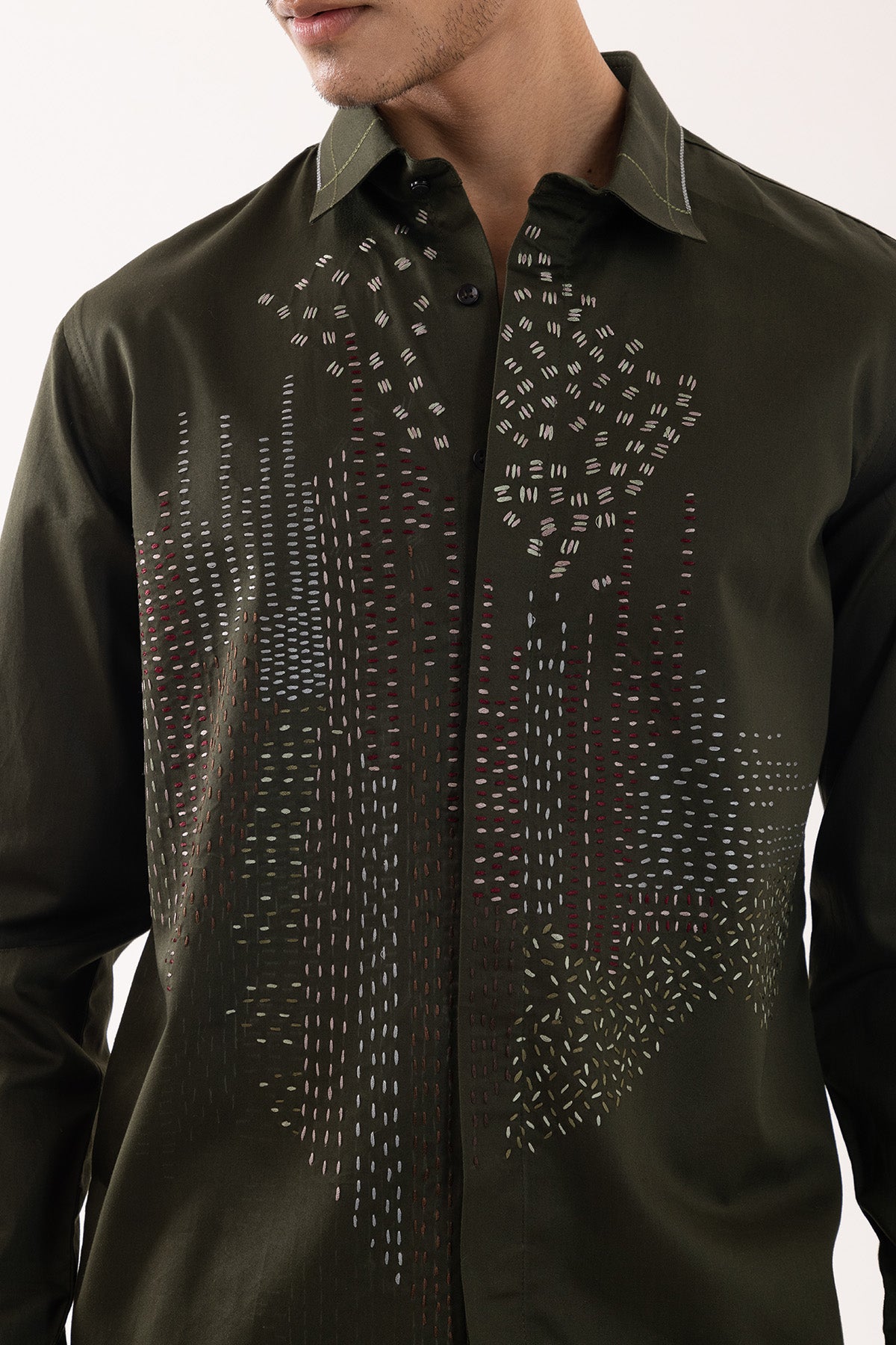 Olive Giza Cotton Thread Shirt