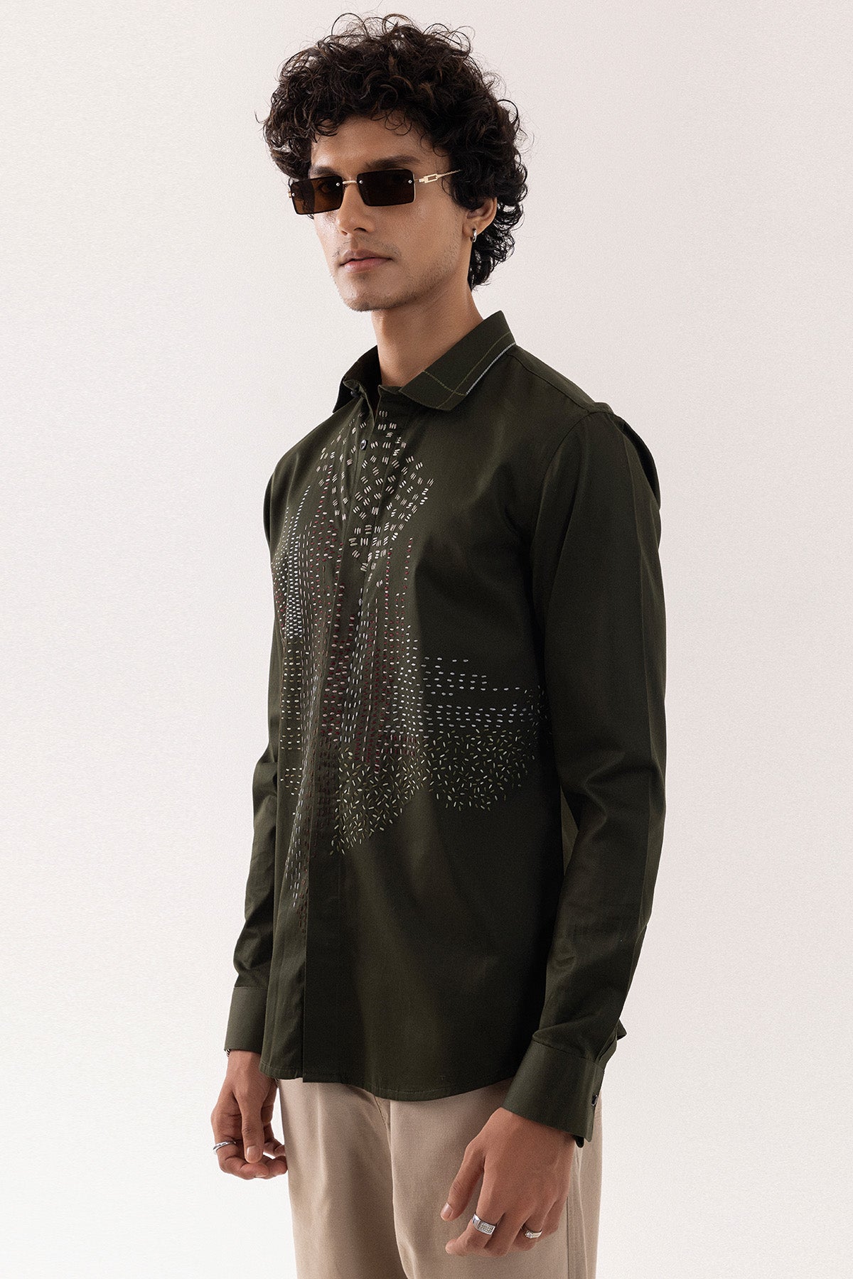 Olive Giza Cotton Thread Shirt