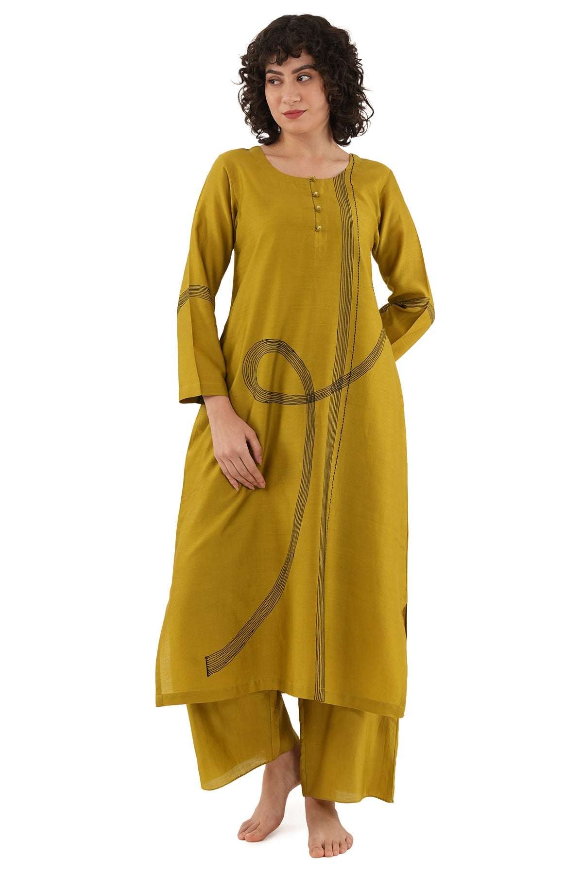 Buy Olive Green Chanderi Kurta Pant for women by Khat Clothing online available at scrollnshops