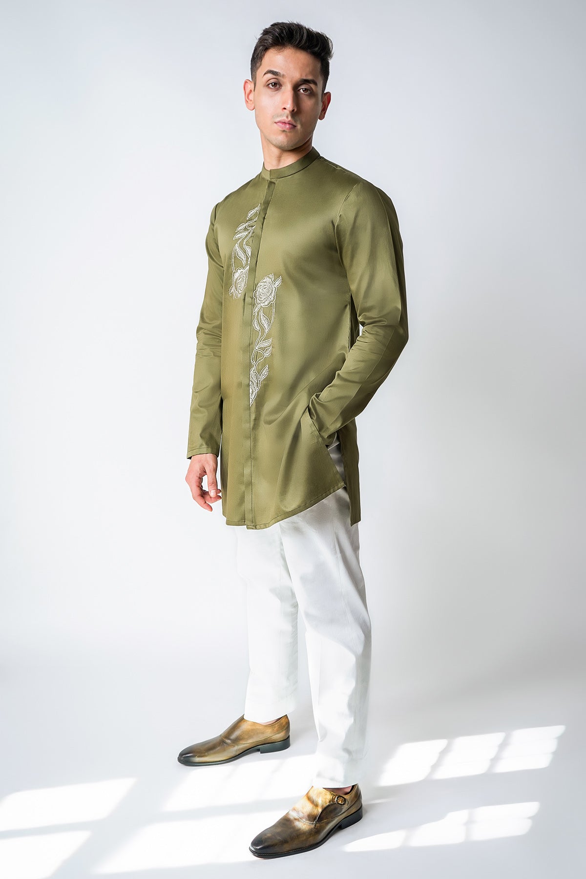 Olive Green Irish Kurta & Pants