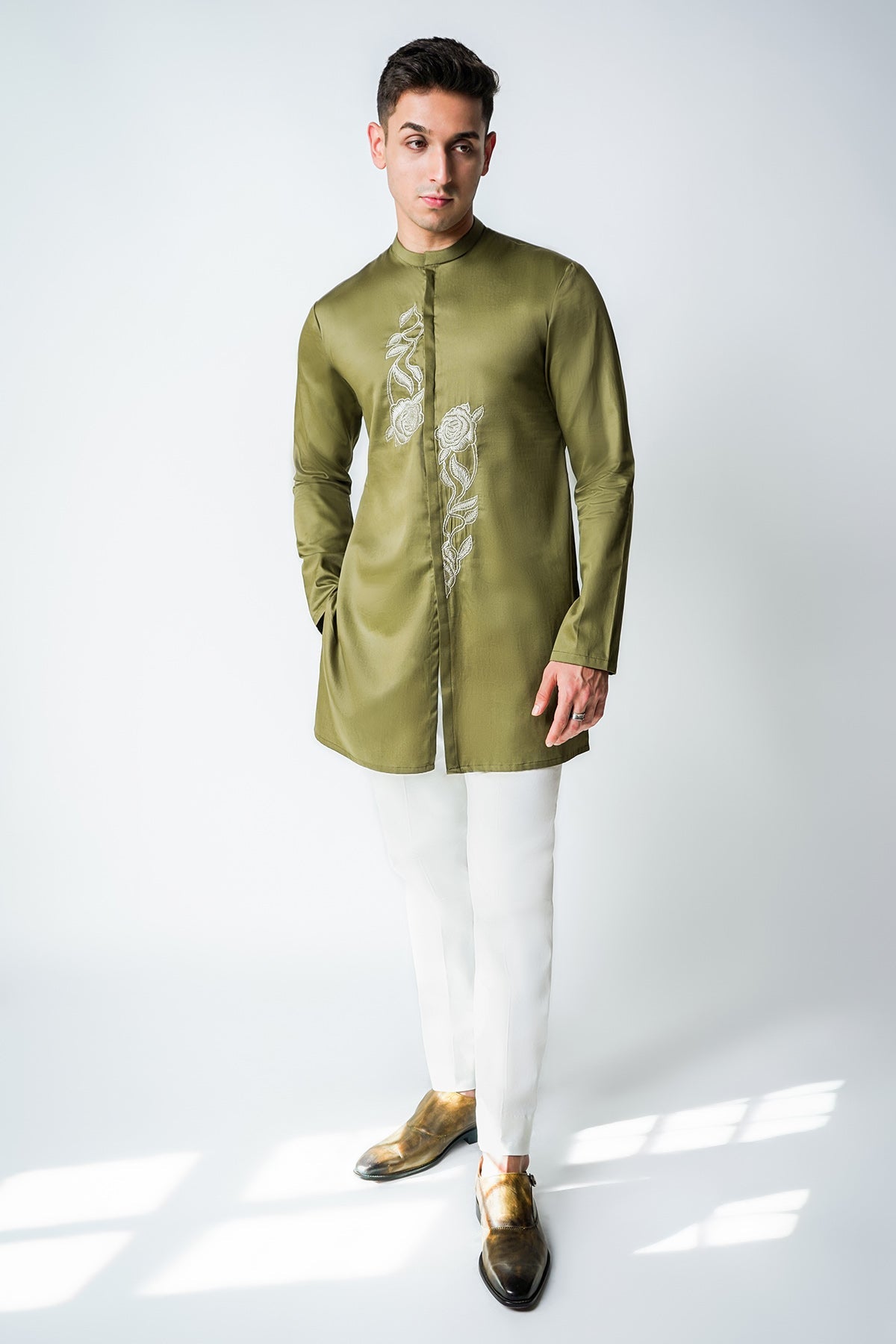 Buy Olive Green Irish Kurta & Pants for men by House of Sheriff online available at scrollnshops