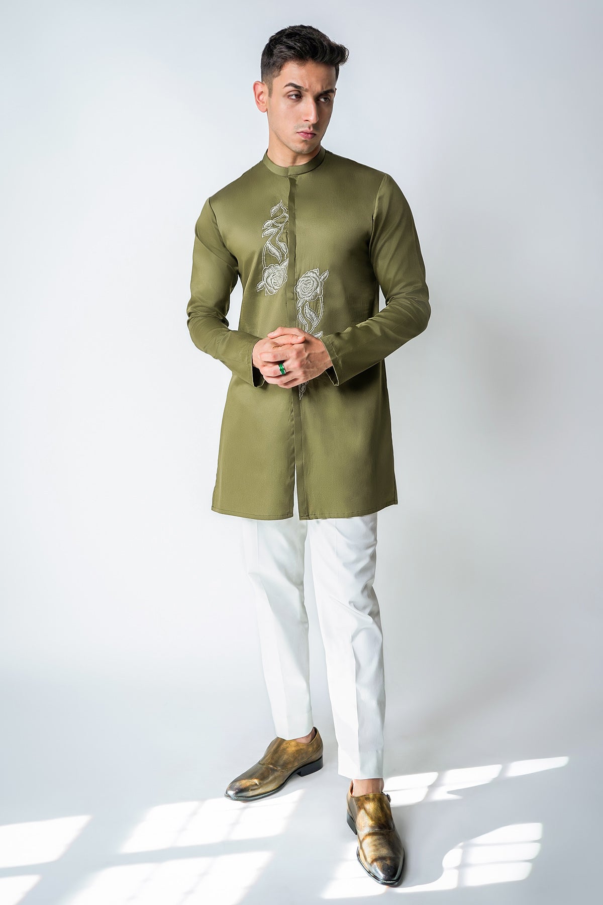 Olive Green Irish Kurta & Pants