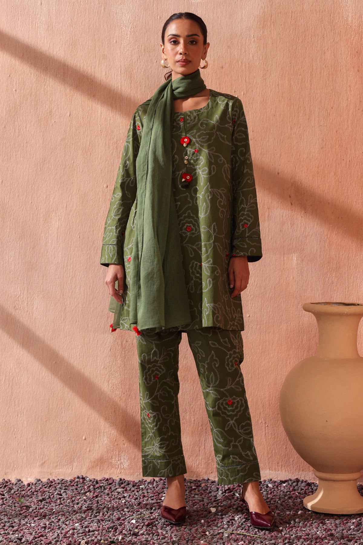 Olive Green Kota Tassel Dupatta